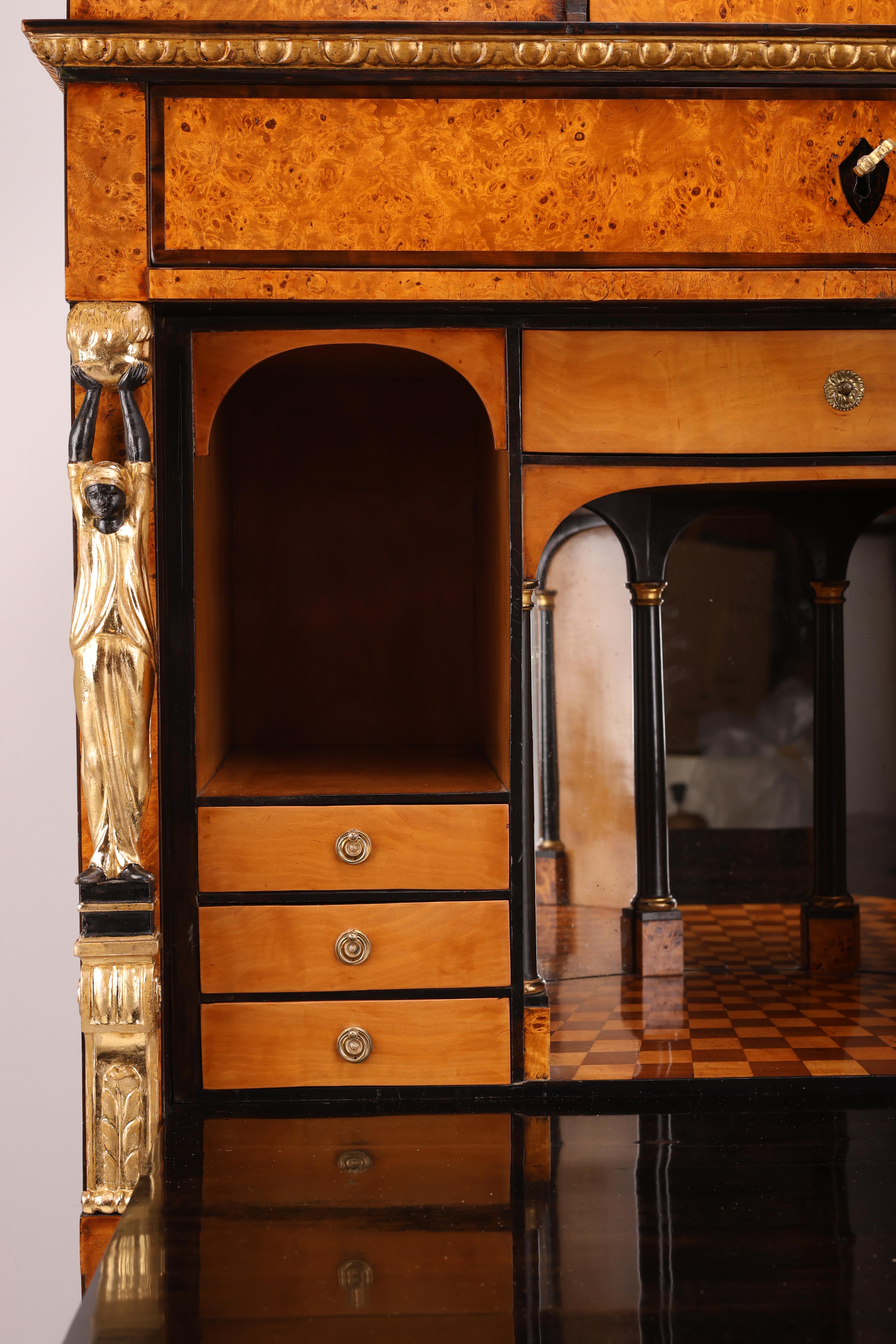 Secrétaire vienés de principios del siglo XIX, abedul Burl Biedermeier en venta