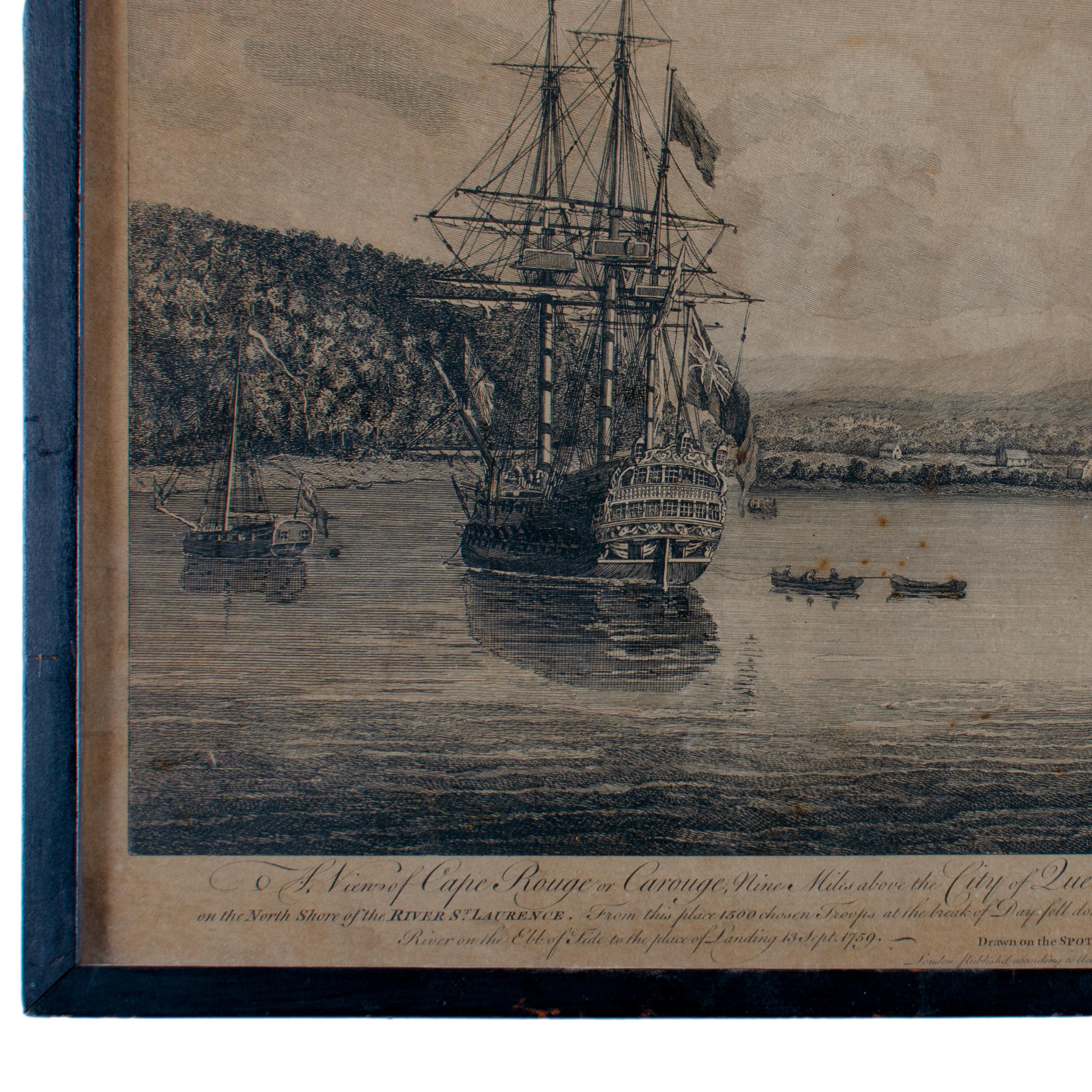 A View of Cape Rouge, Quebec, Canada, Mazell after Capt. Hervey Smyth, c.1760s In Fair Condition For Sale In Savannah, GA