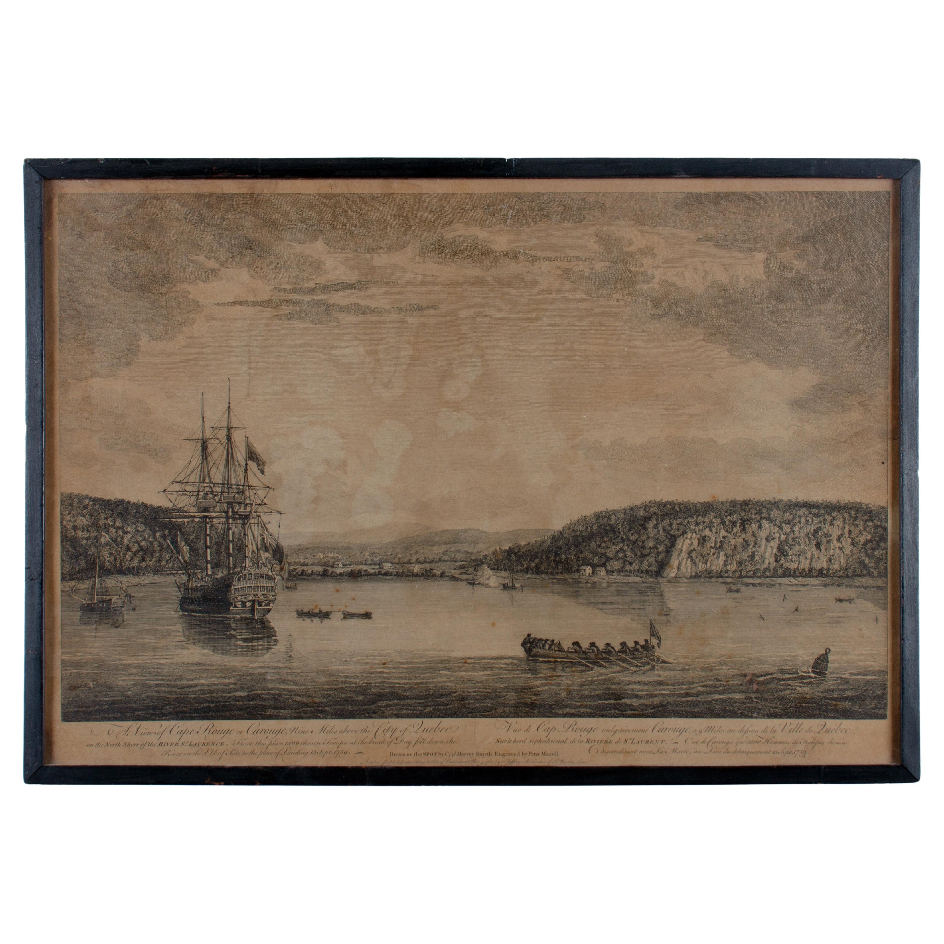 A View of Cape Rouge, Quebec, Canada, Mazell after Capt. Hervey Smyth, c.1760s For Sale