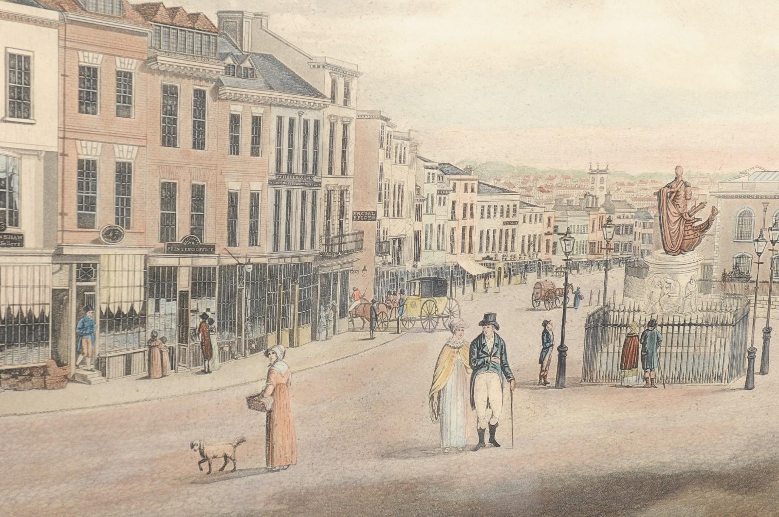 Vue de la High Street à Birmingham, lithographie encadrée des années 1810 signée T. Hollins en vente 2