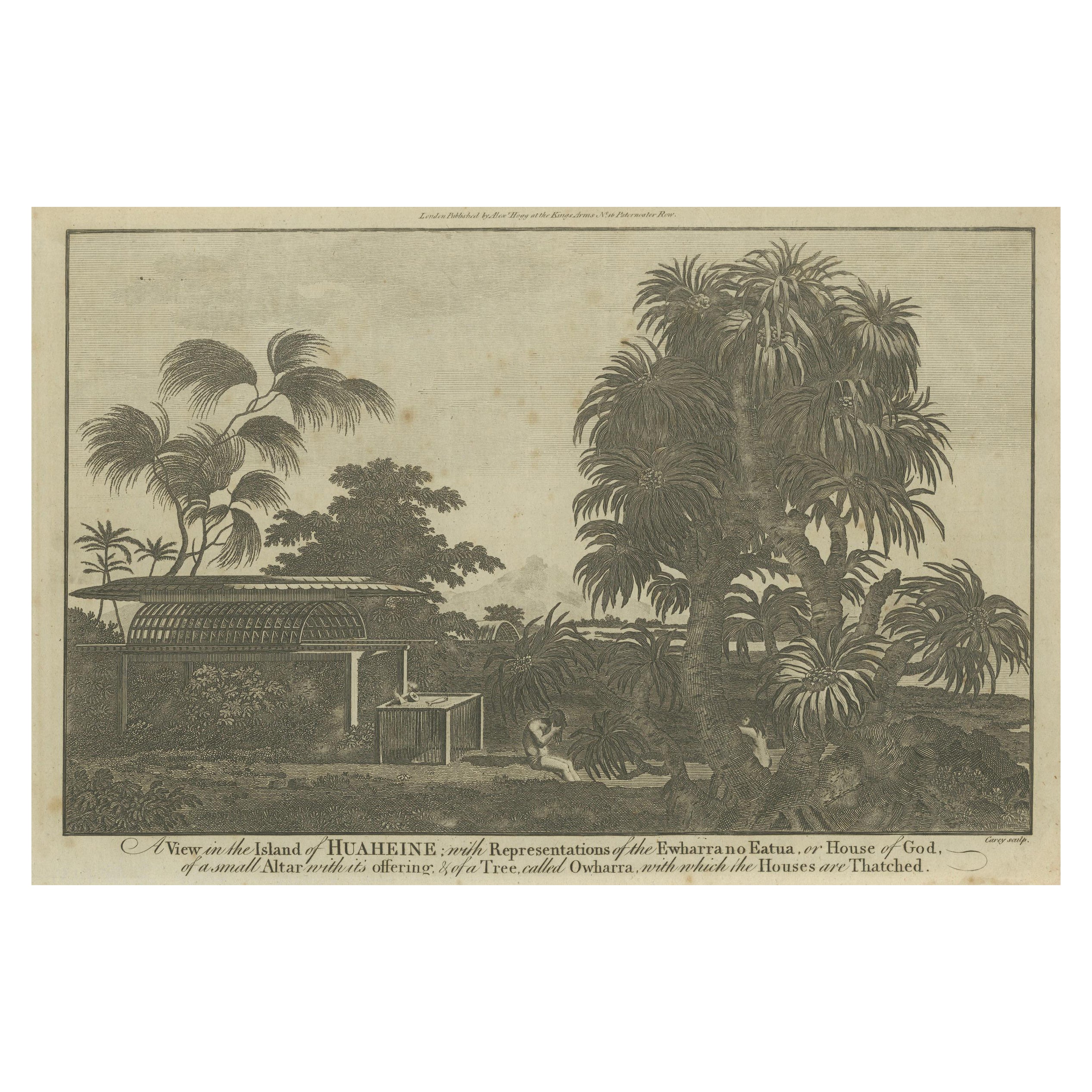 Ein Blick auf das Ewharrano Eatua, oder Haus Gottes, in Huahine von Cook's Voyages