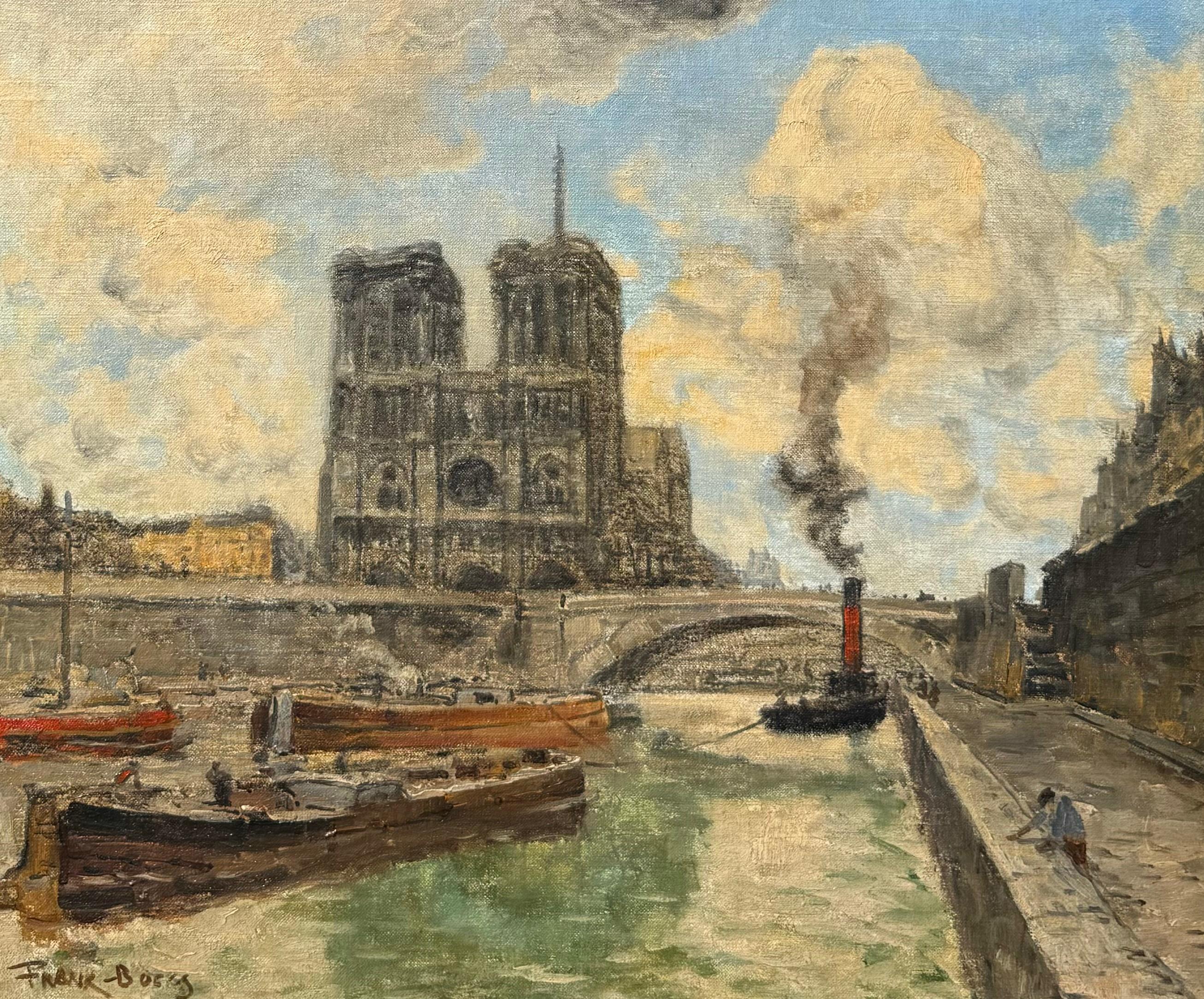 Un olio su tela dell'artista americano Frank Myers Boggs con una veduta della Senna e di Notre Dame, a Parigi.  Questo quadro misura 31