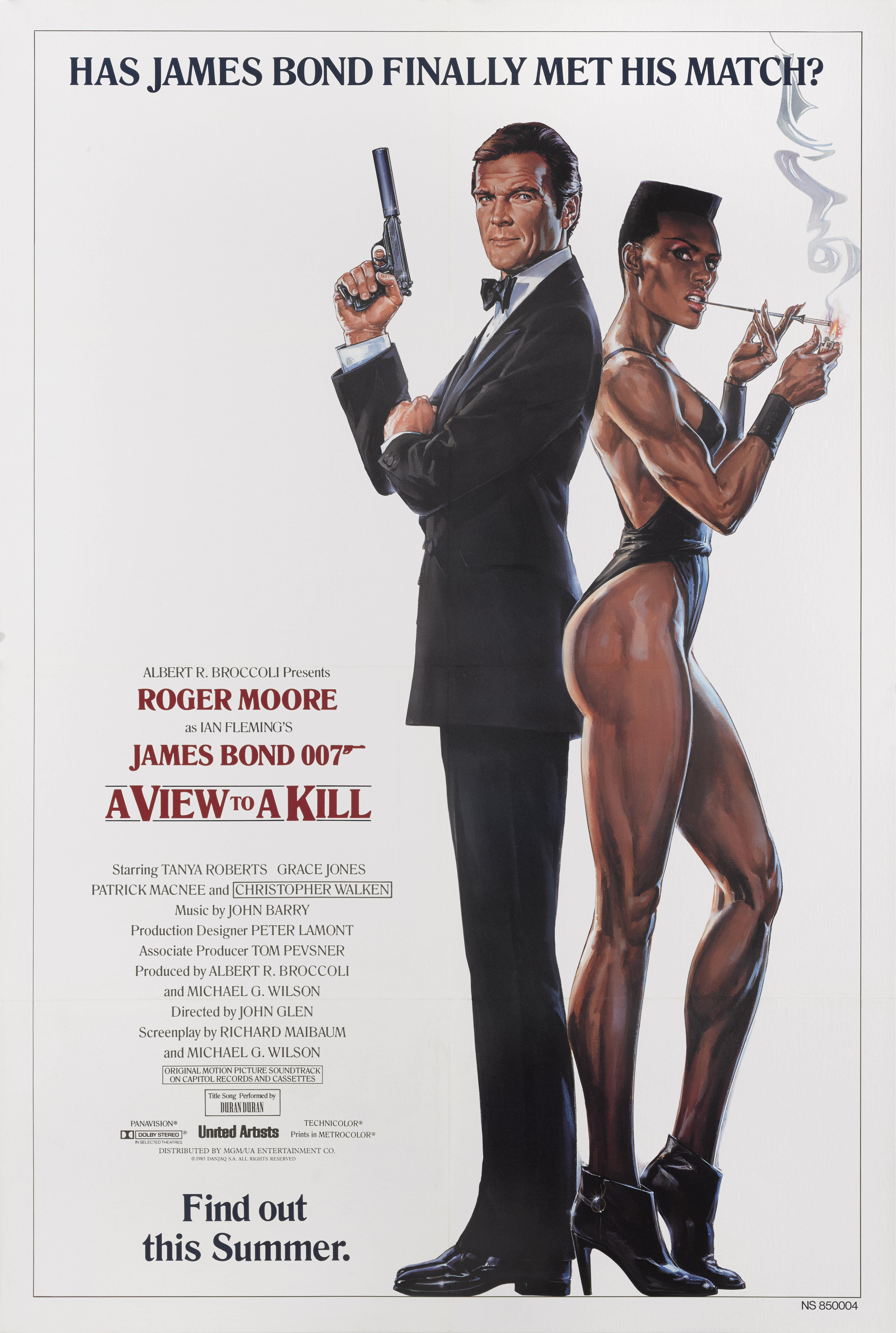 Original US Advance white style film poster for Roger Moore and Grace Jones 1985 Bond film.
This film was directed by John Glen.
This poster is conservation linen backed It would be shipped rolled in a strong tube and shipped by Federal Express.