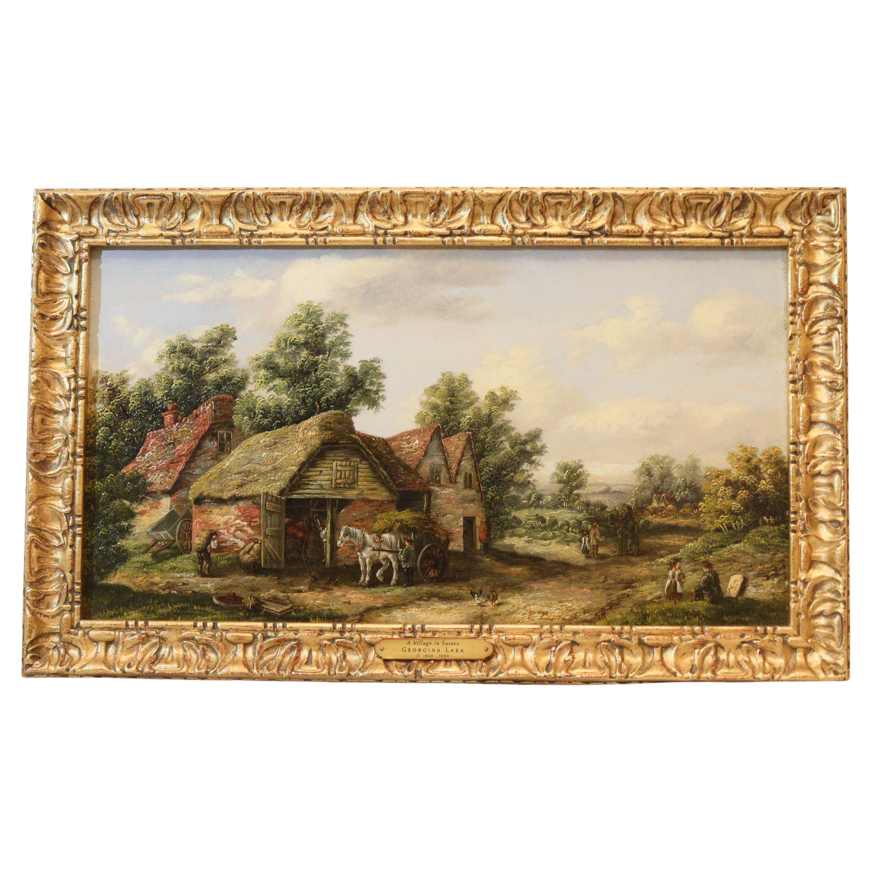 19th Century Oil Painting entitled "A Village in Sussex" by Georgina Lara