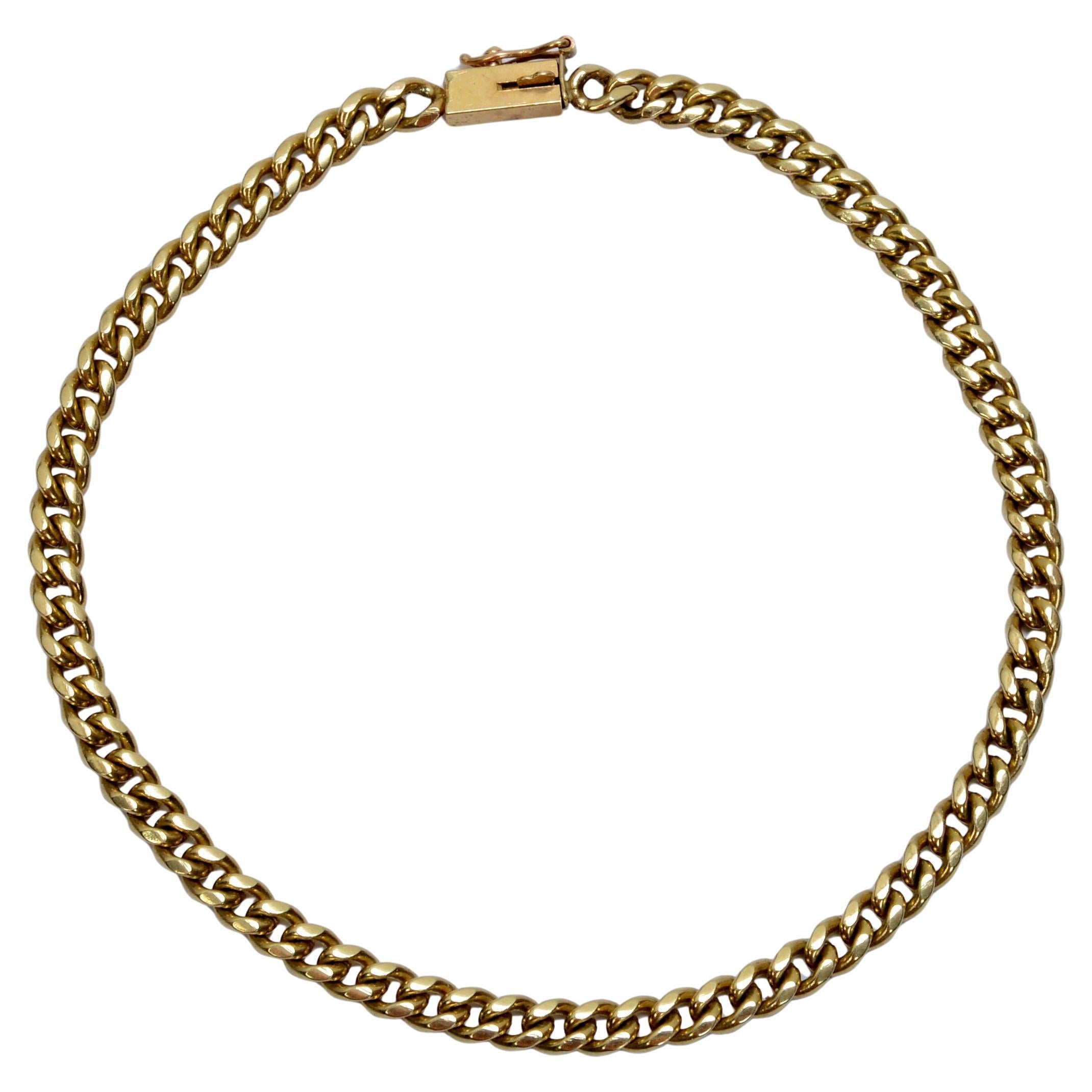 Una cadena vintage de eslabones macizos cubanos de Miami de oro amarillo de 14k de 8" de largo
