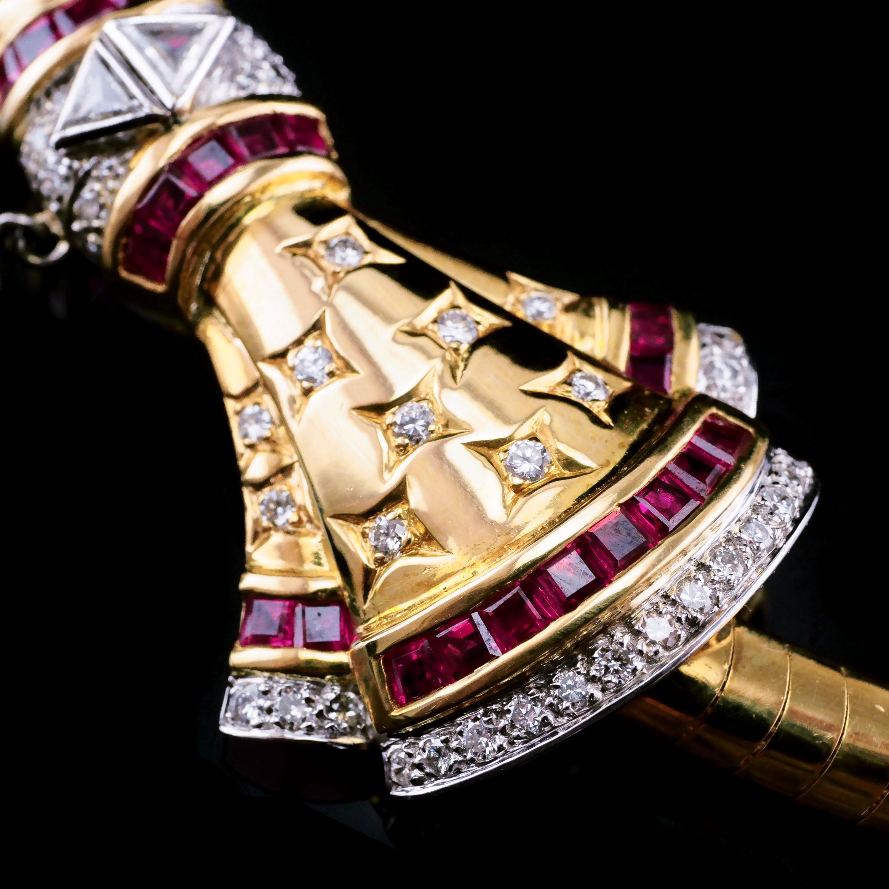 Collier ras du cou vintage en or 18K avec rubis, diamants et perles en vente 11