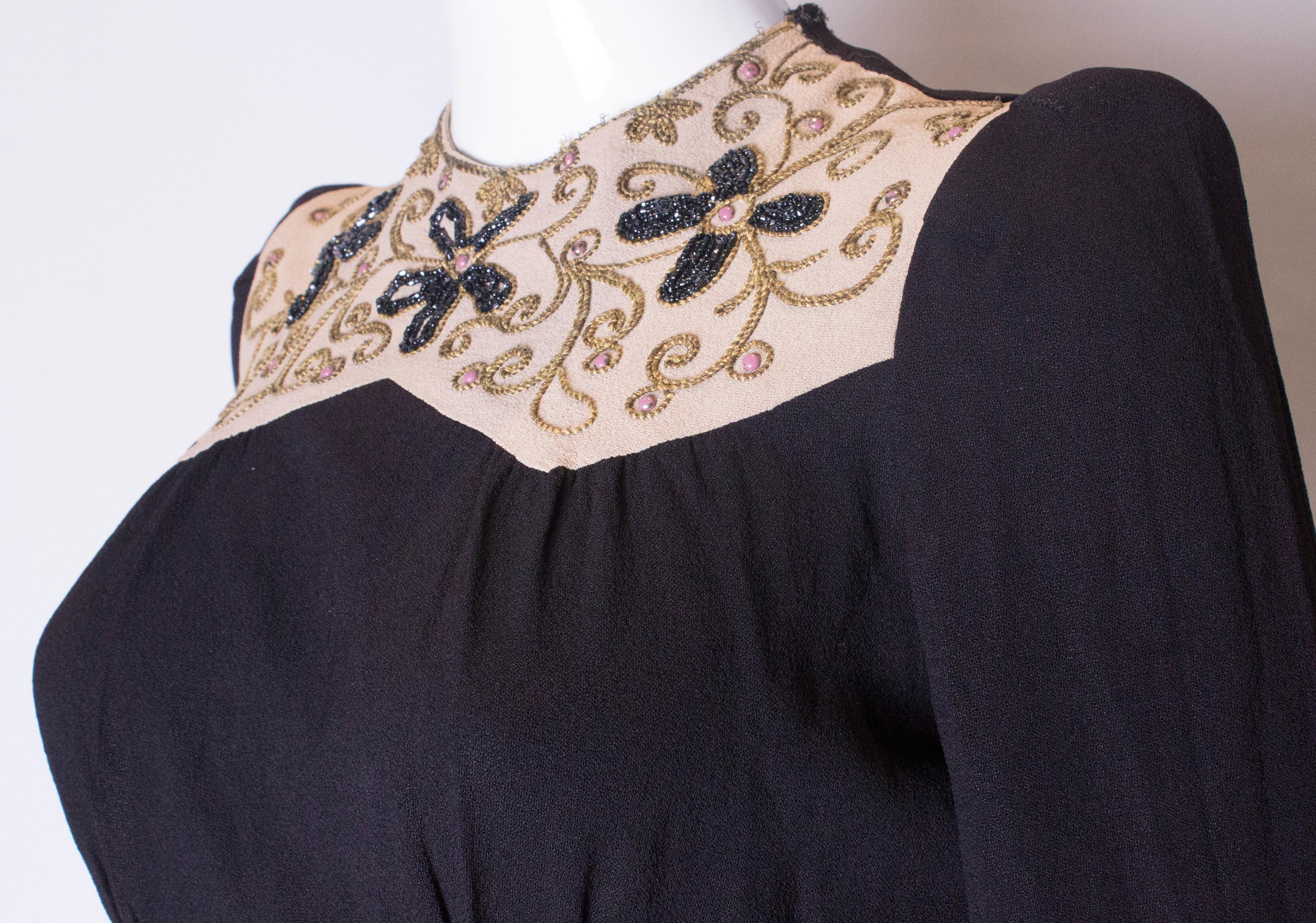 Black A vintage 1940s black applique and beaded tie back top blouse small
