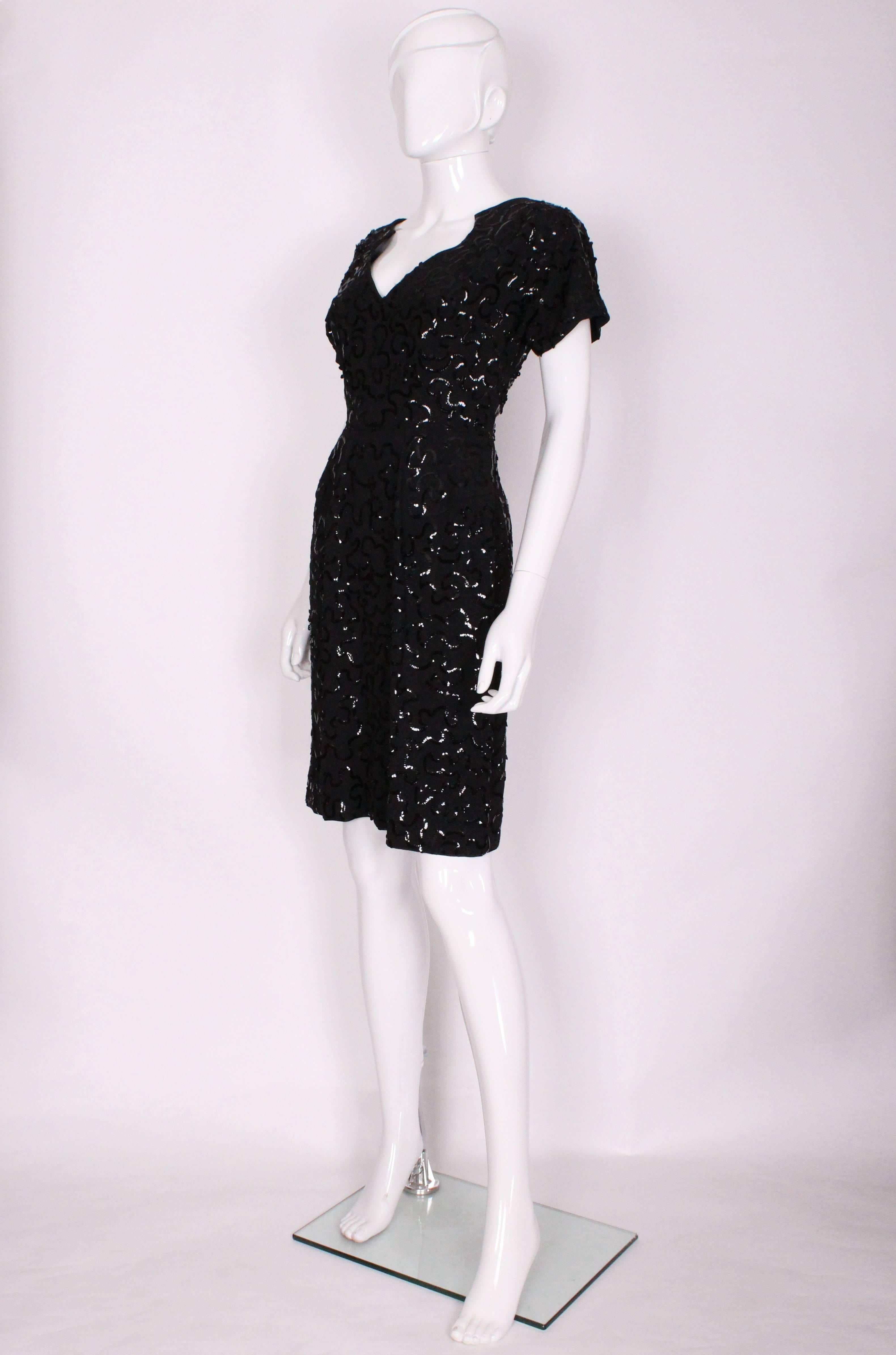 A Vintage 1940s Jeanne Paquin Sequin black Cocktail Dress For Sale at ...