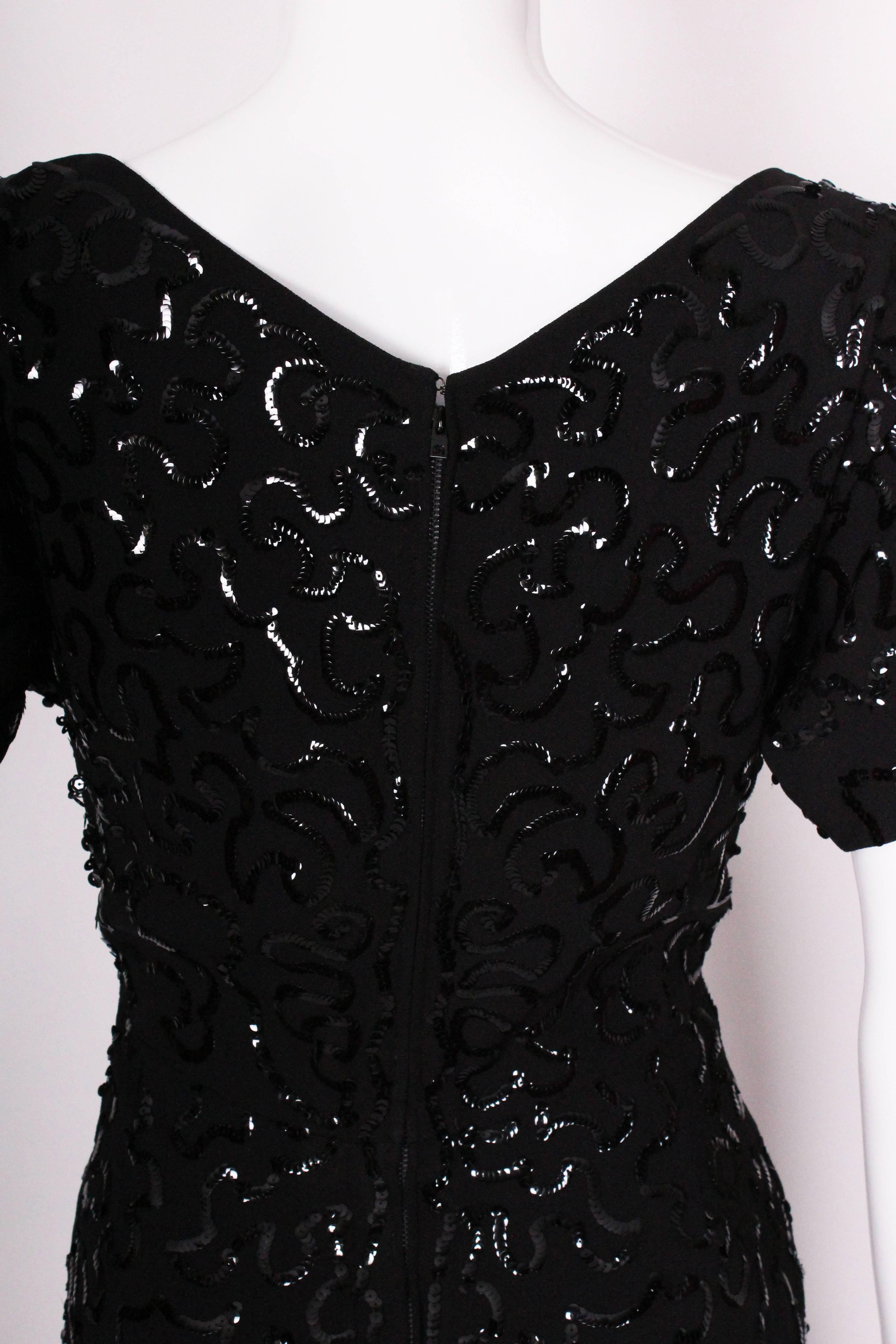 A Vintage 1940s Jeanne Paquin Sequin black Cocktail Dress In Excellent Condition For Sale In London, GB