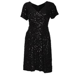 Ein Vintage 1940er Jeanne Paquin Sequin schwarzes Cocktailkleid