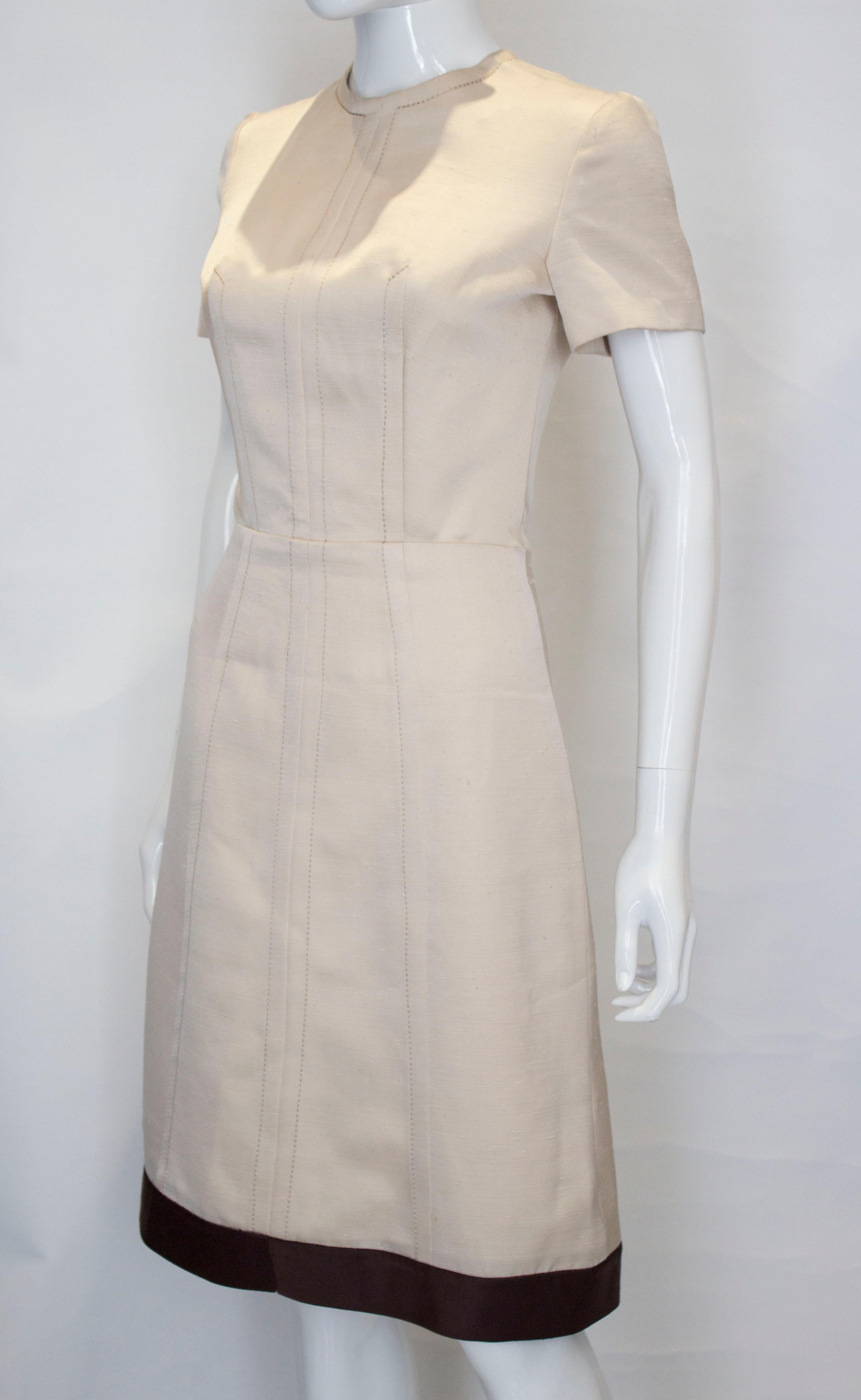 Beige A vintage 1950s - 1960s cream fitted raw silk dress small