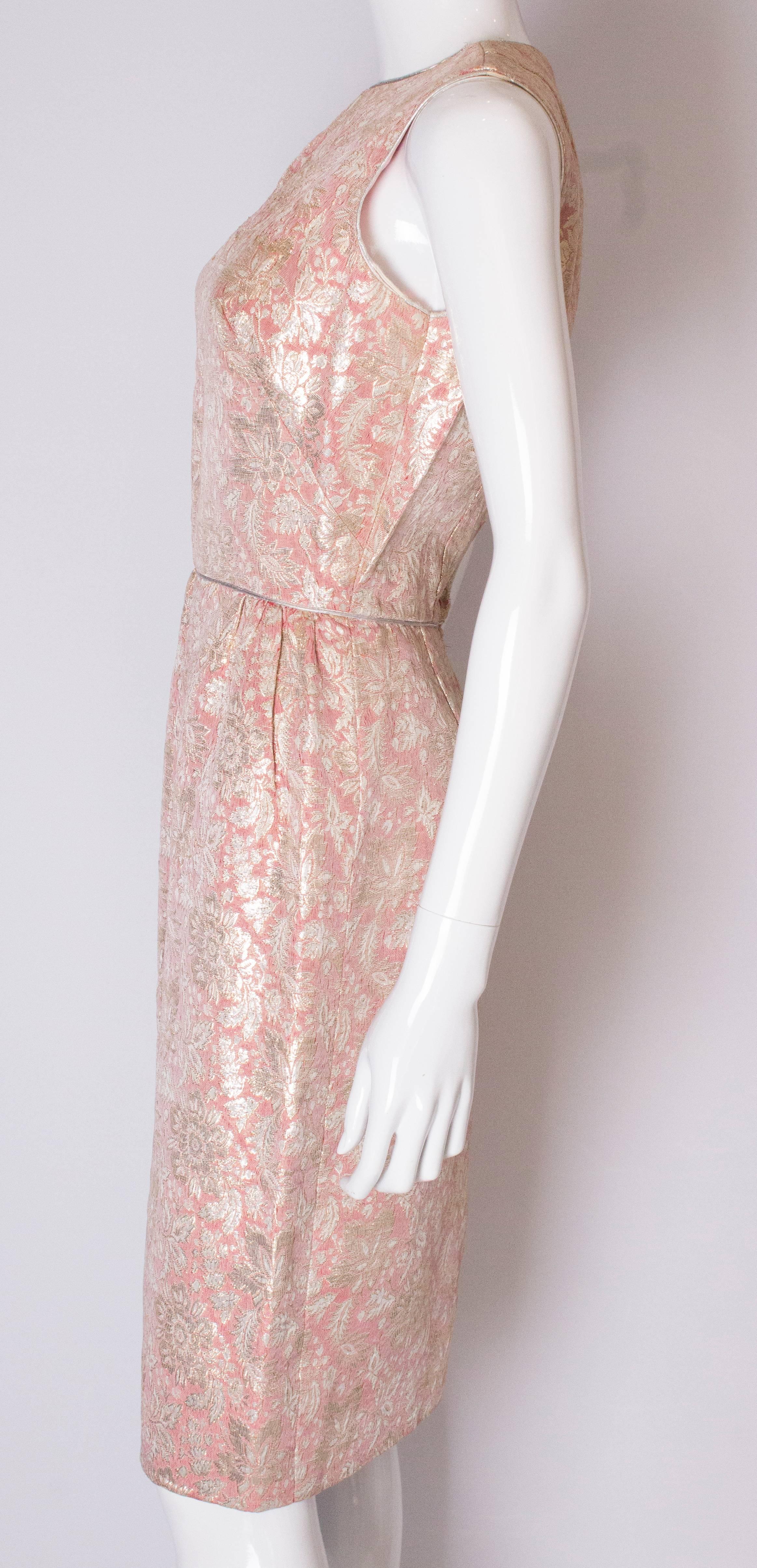 Beige A Vintage 1950s  Metallic Brocade Cocktail Dress For Sale