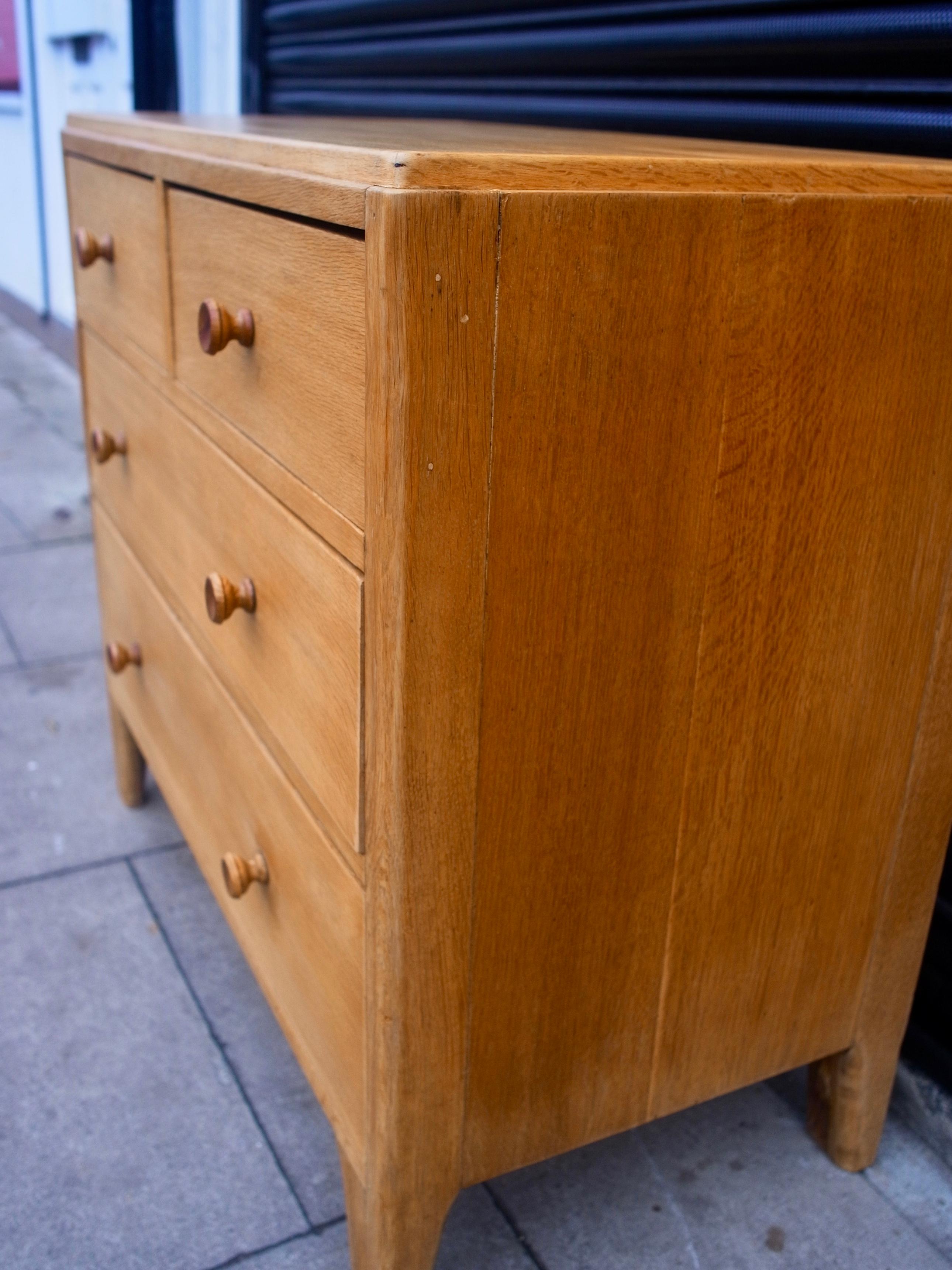 English Vintage 1950s Oak Veneer Chests of Four Drawers