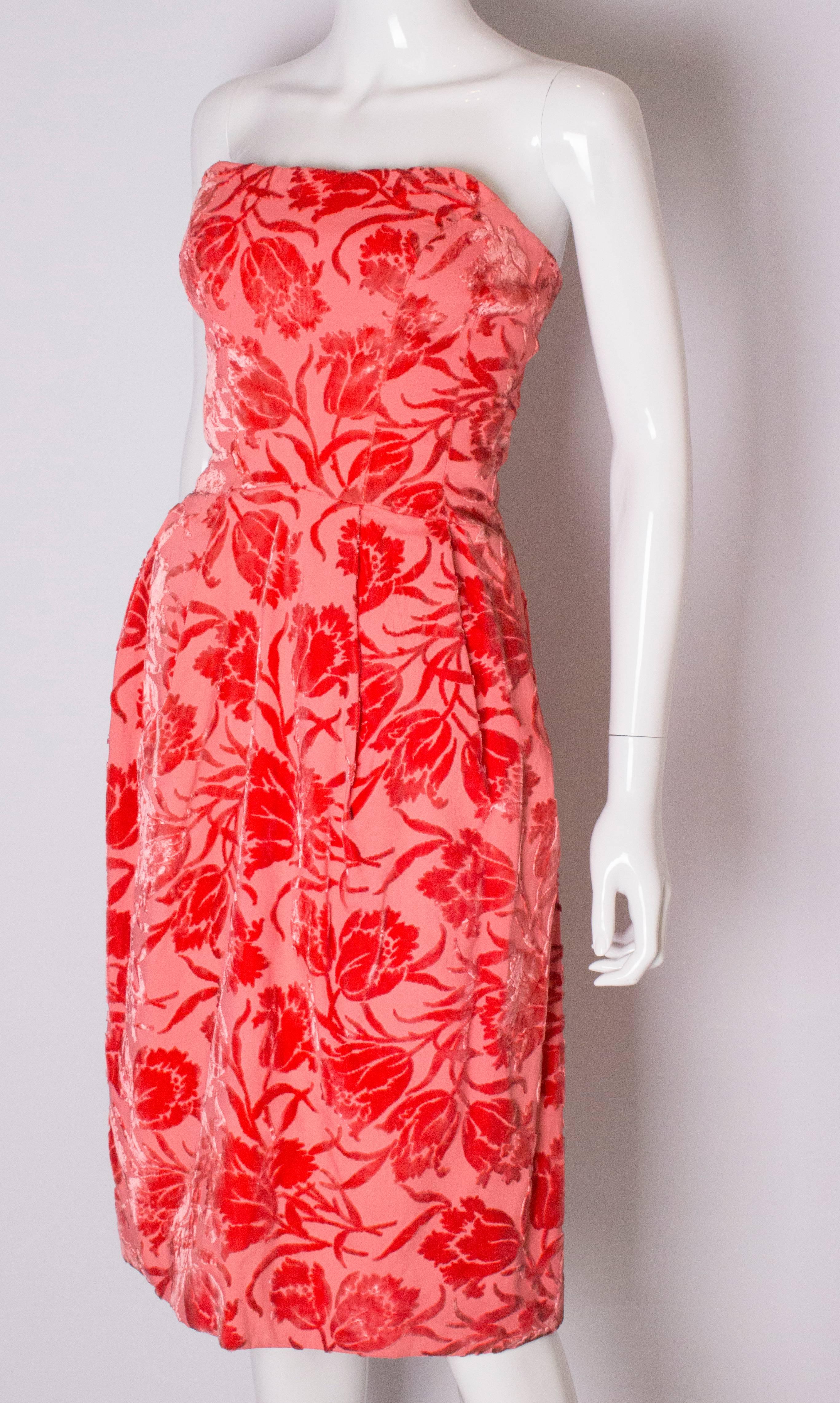 Women's A Vintage 1950s Strapless Pink Devore Velvet Cocktail Dress