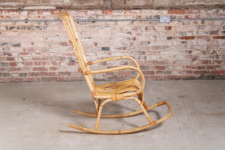 A Vintage 1960s Boho Bamboo Rocking Chair For Sale at 1stDibs