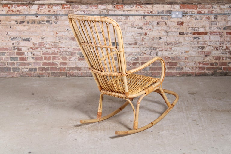 A Vintage 1960s Boho Bamboo Rocking Chair For Sale at 1stDibs