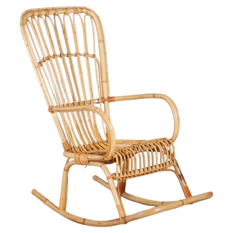 A Vintage 1960s Boho Bamboo Rocking Chair For Sale at 1stDibs