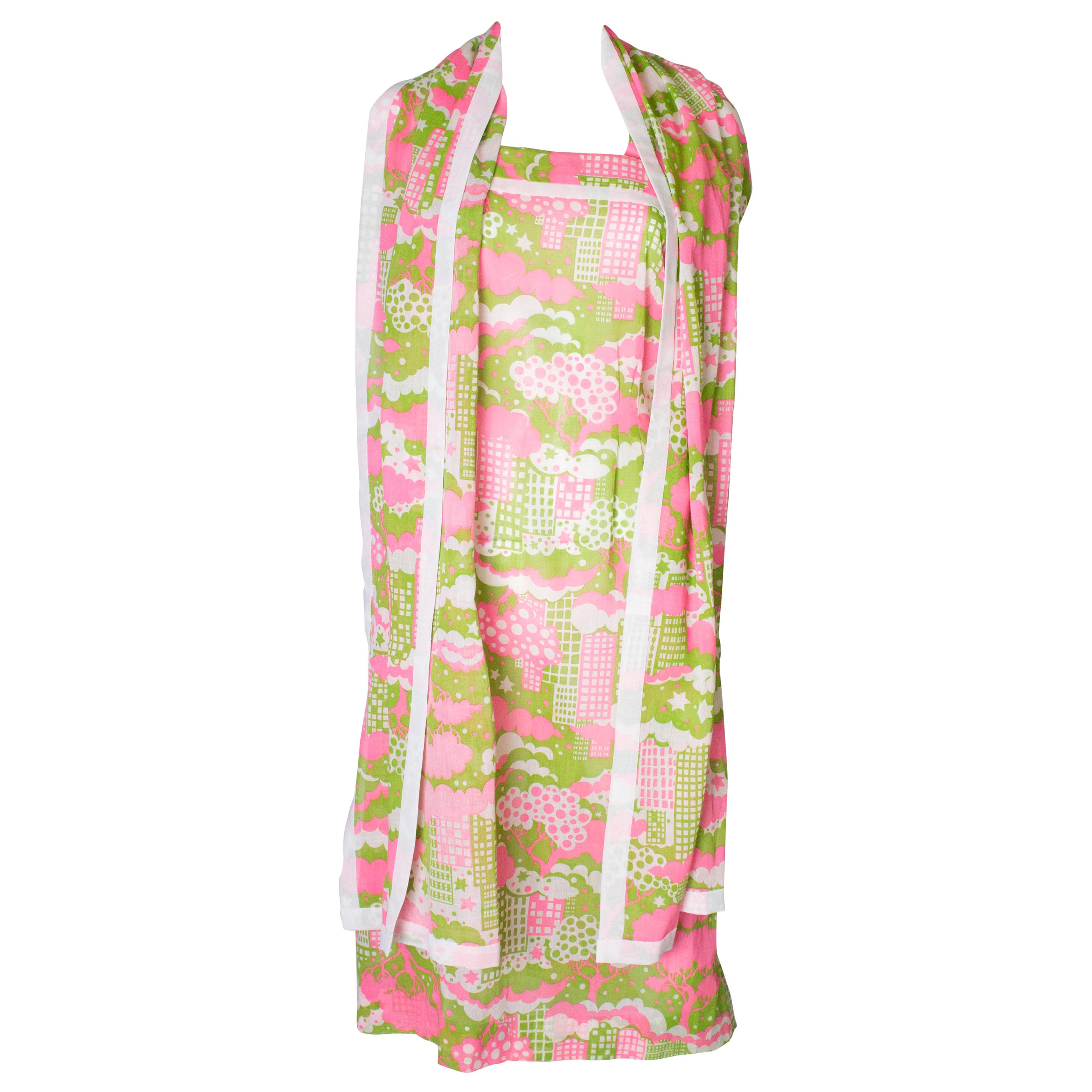 A Vintage 1960s Colourful  Print Sundress and Matching Scarf For Sale