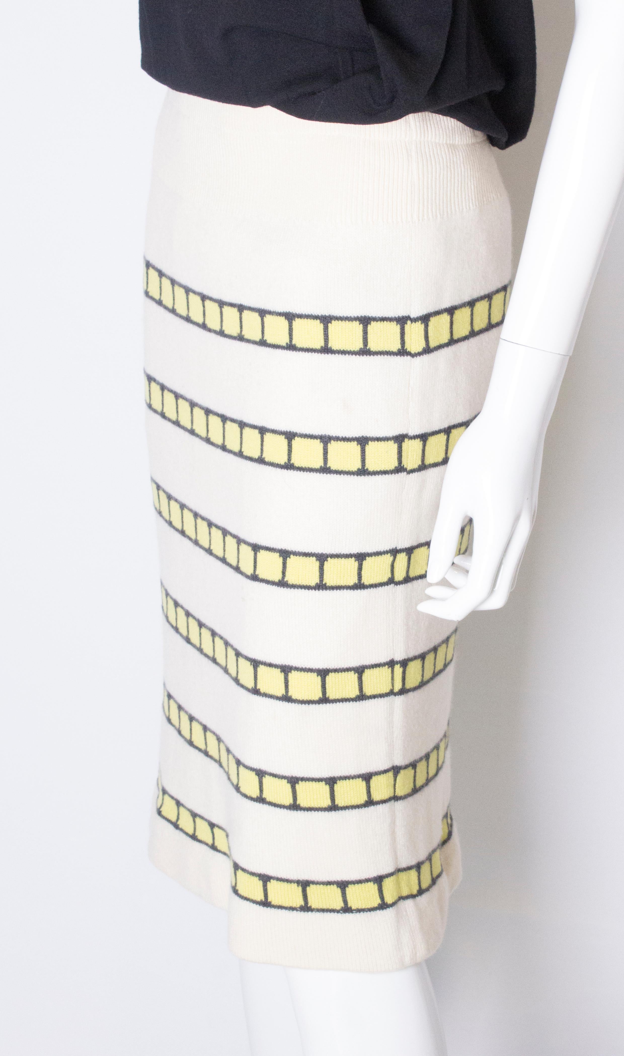 Beige A vintage 1960s cream cashmere (made in scotland) stripe pencil skirt 