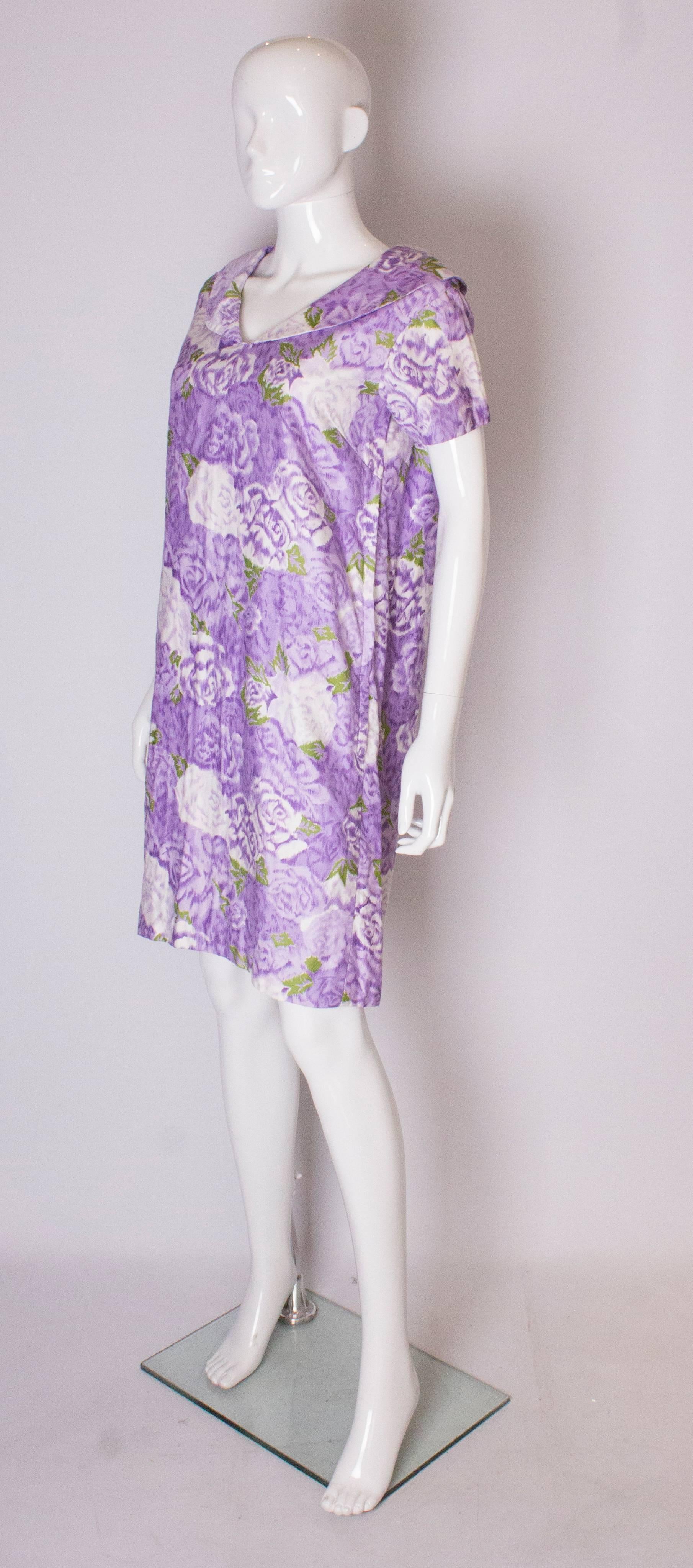 Purple A Vintage 1960s Printed Cotton  Dress by Californian  For Sale