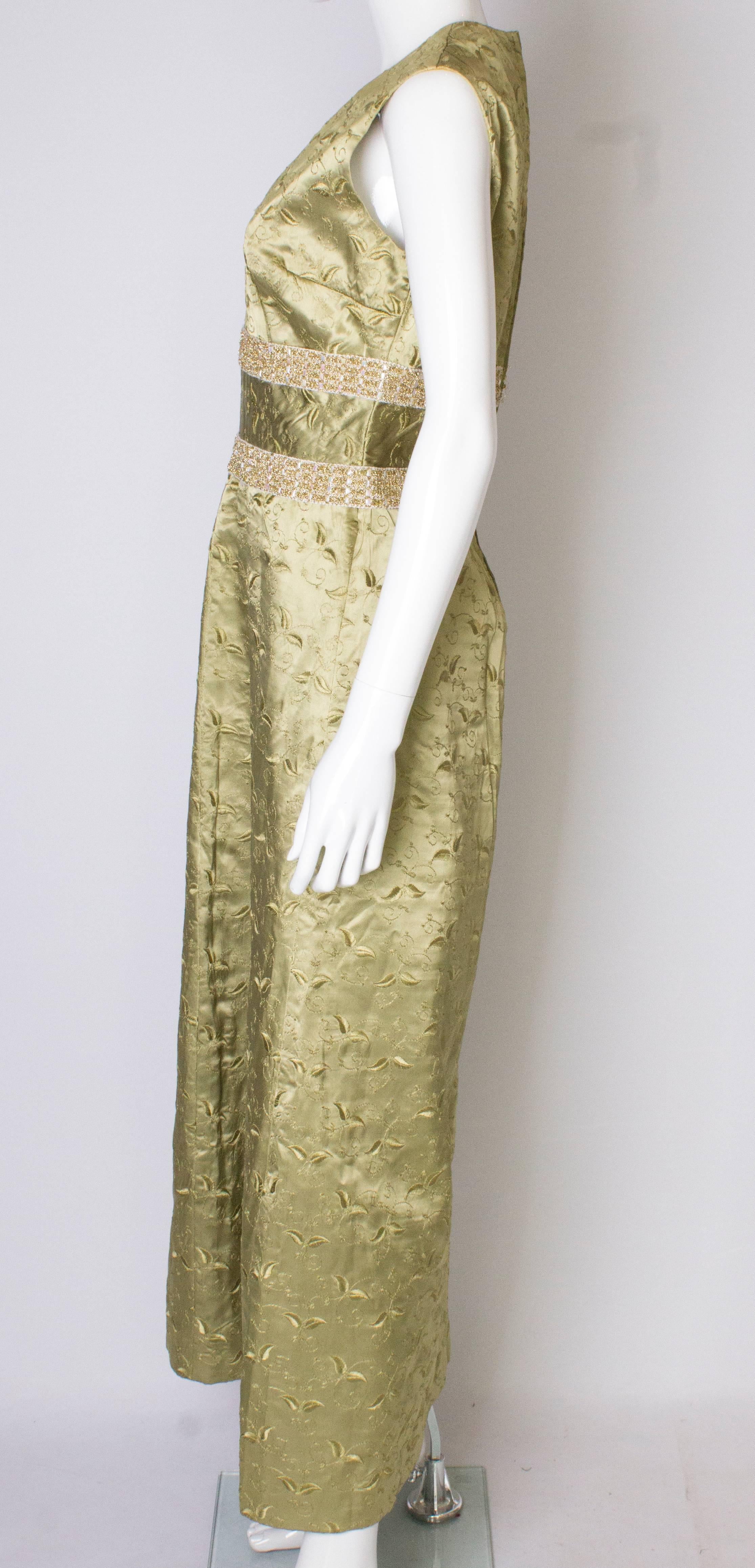 Brown A Vintage 1960s Sage Green Embroidered Evening  Gown