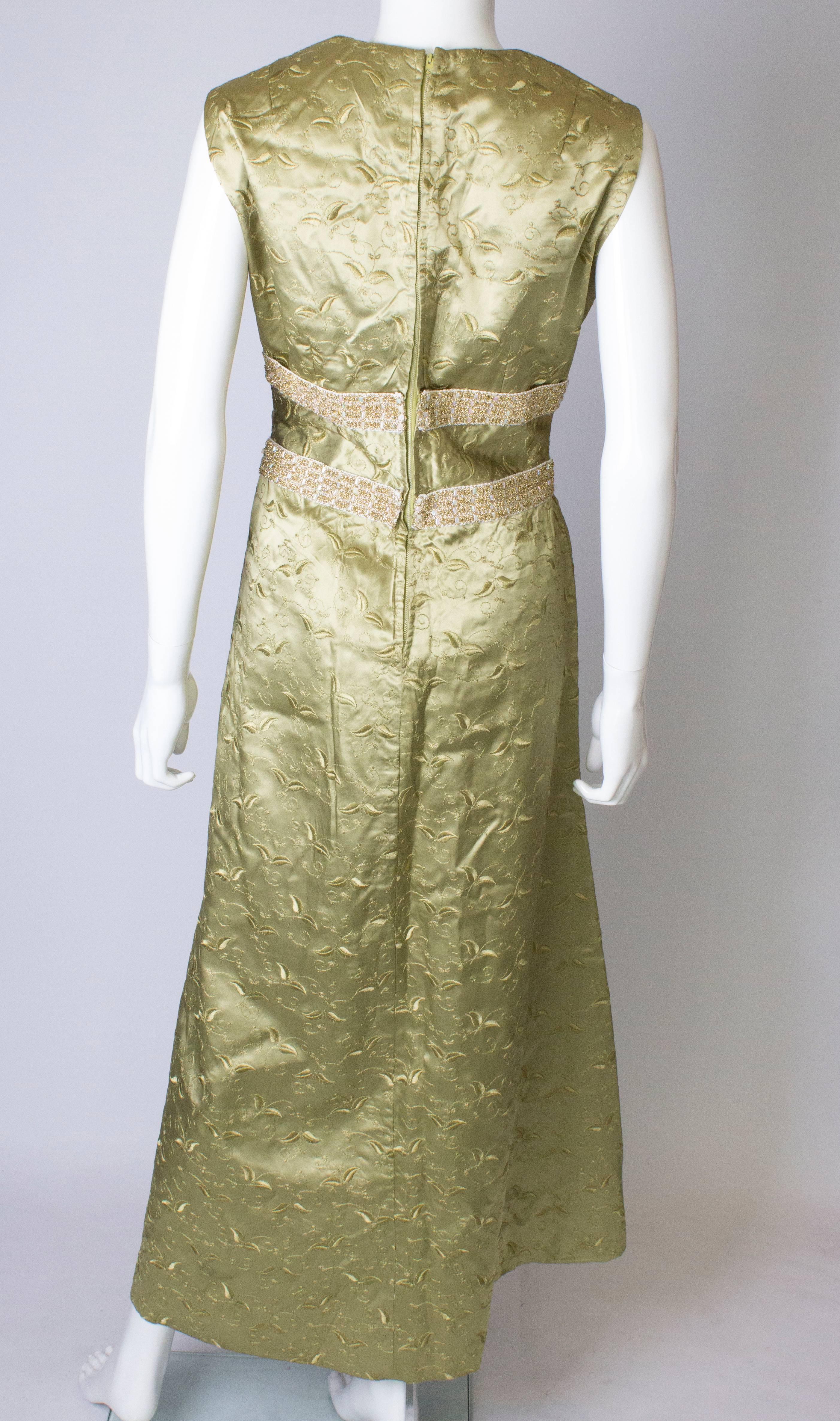 Women's A Vintage 1960s Sage Green Embroidered Evening  Gown