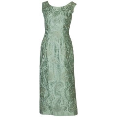 A Vintage 1960s Sage Green evening Gown with Ribbon Detail