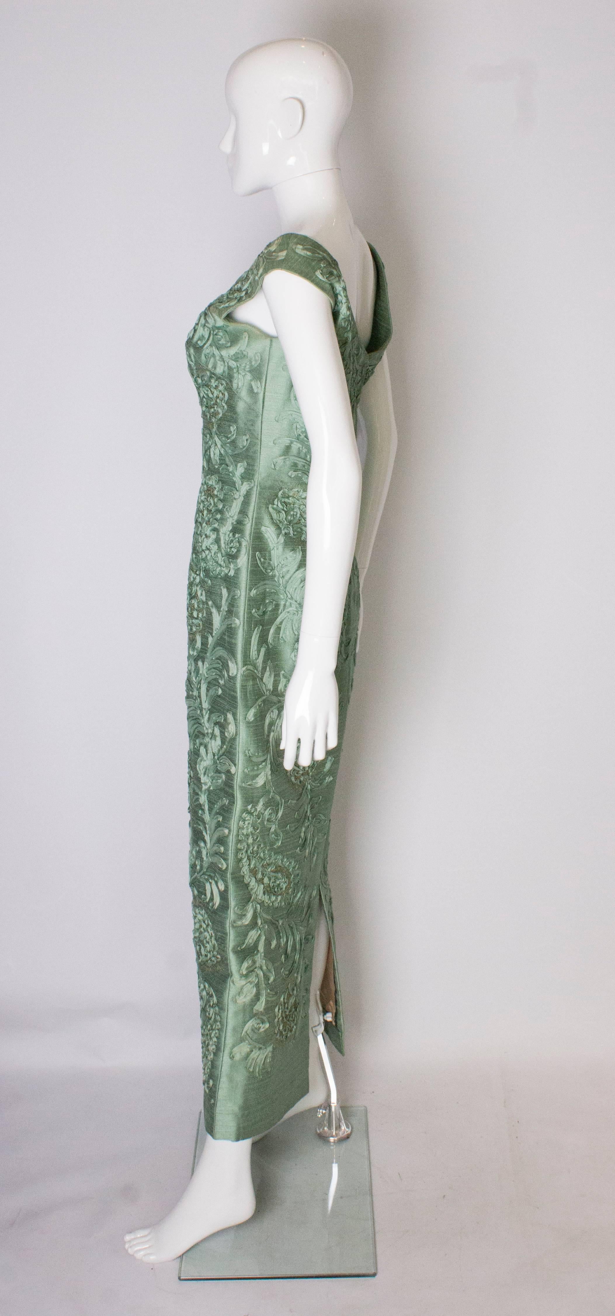 Gray A Vintage 1960s Sage Green  Gown with Ribbon Detail