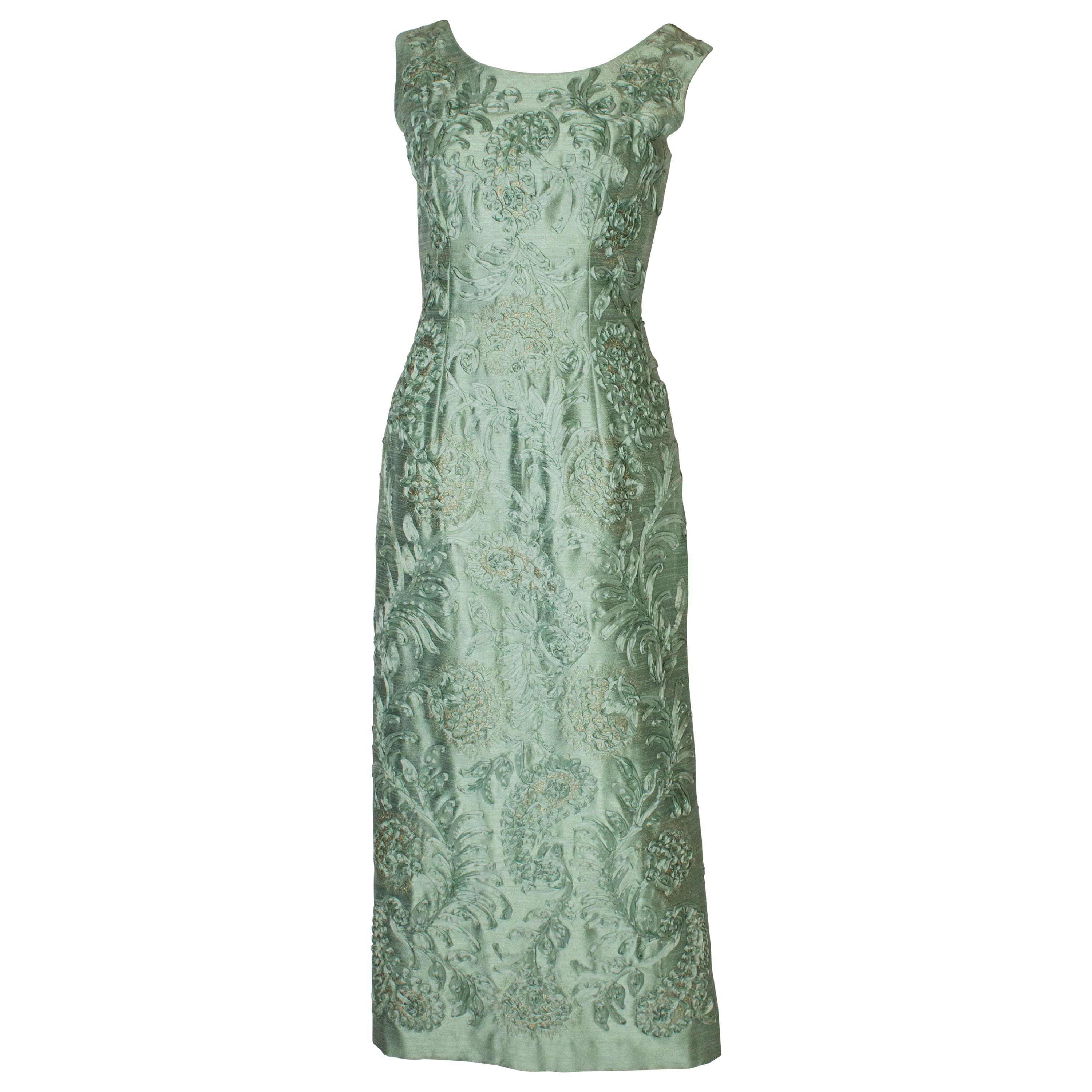 A Vintage 1960s Sage Green  Gown with Ribbon Detail