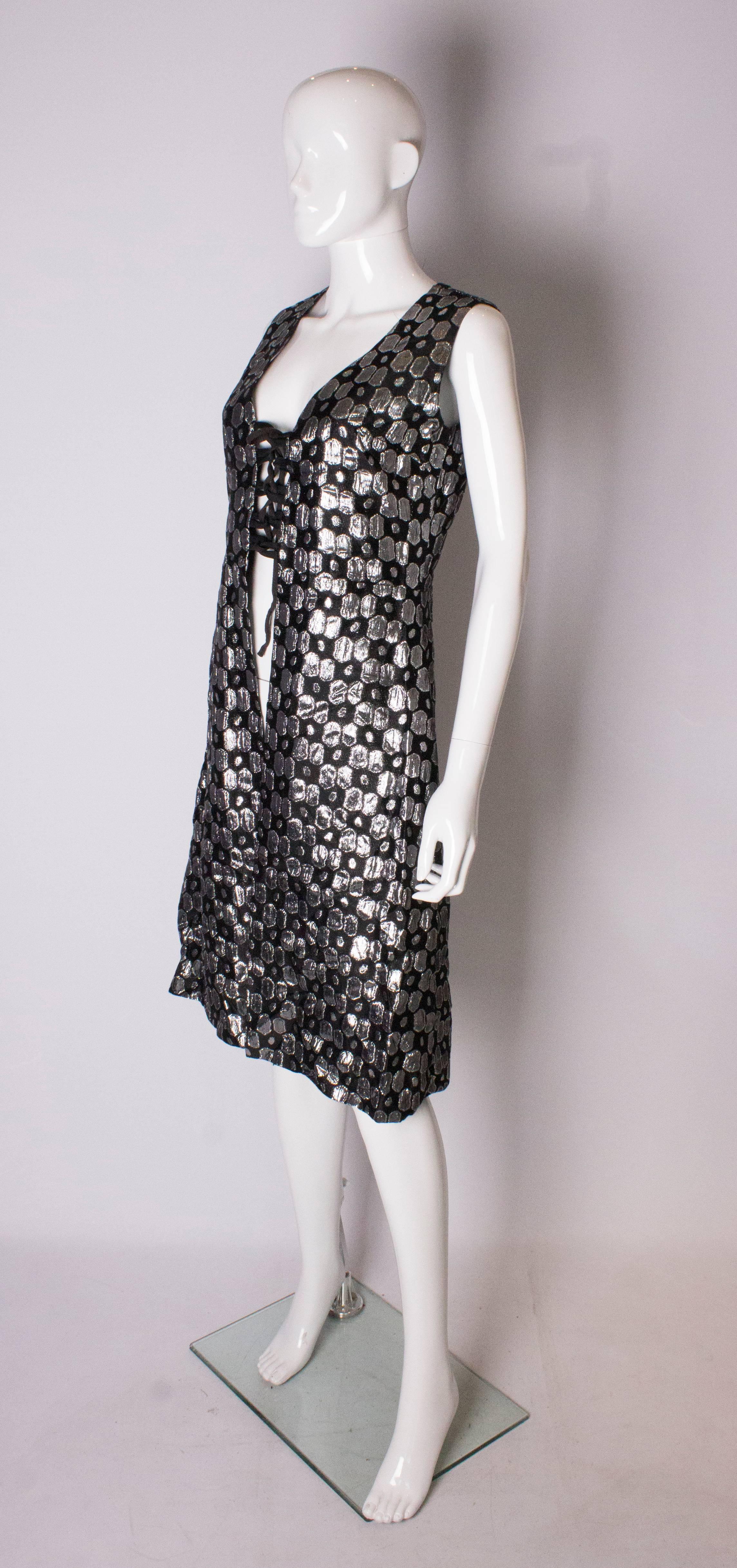 A Vintage 1960s Silver and Black Waistcoat /Mini Dress In Good Condition For Sale In London, GB