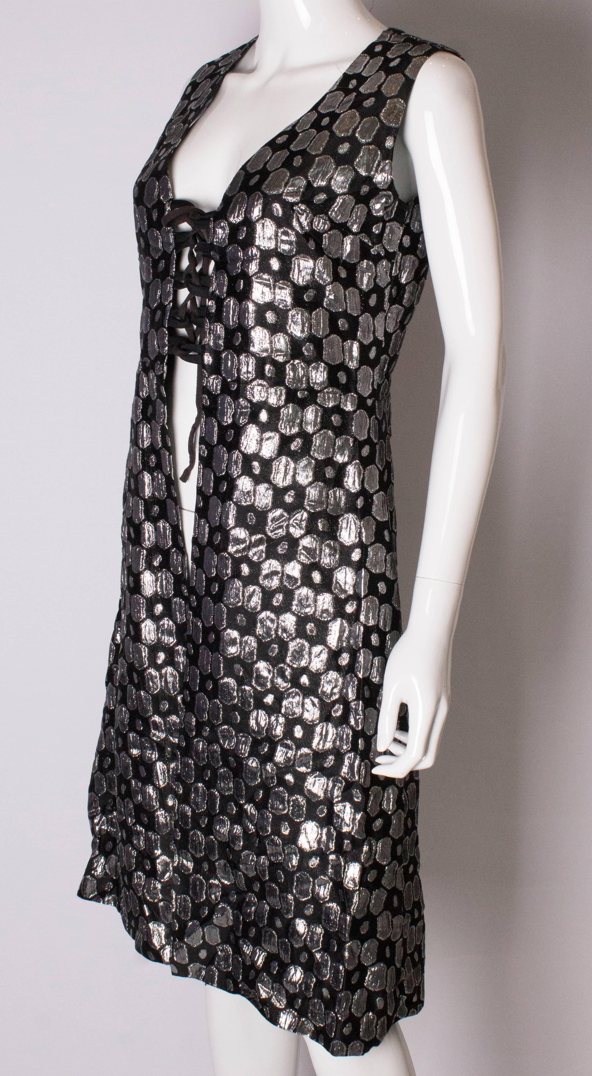 Women's A Vintage 1960s Silver and Black Waistcoat /Mini Dress For Sale