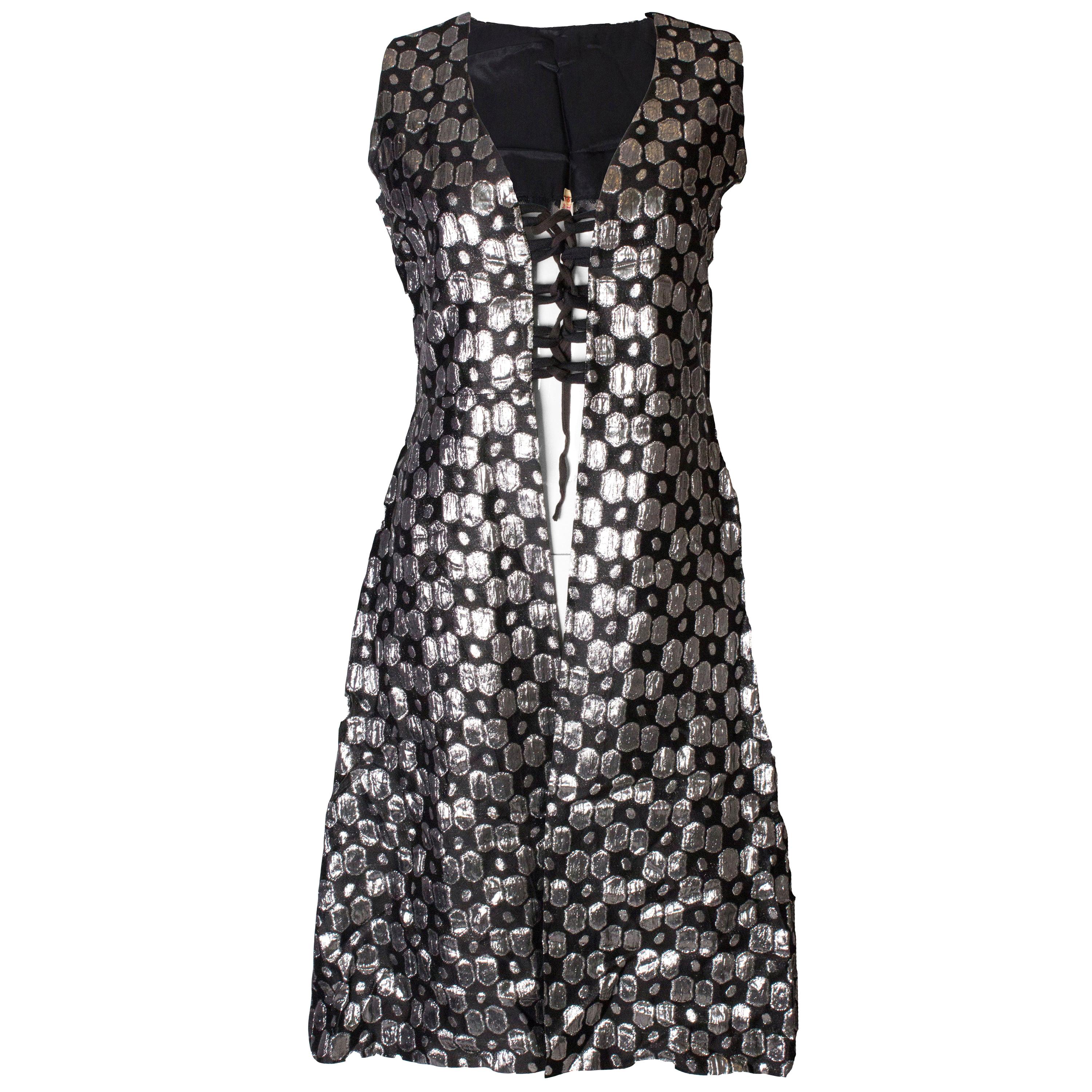 A Vintage 1960s Silver and Black Waistcoat /Mini Dress For Sale