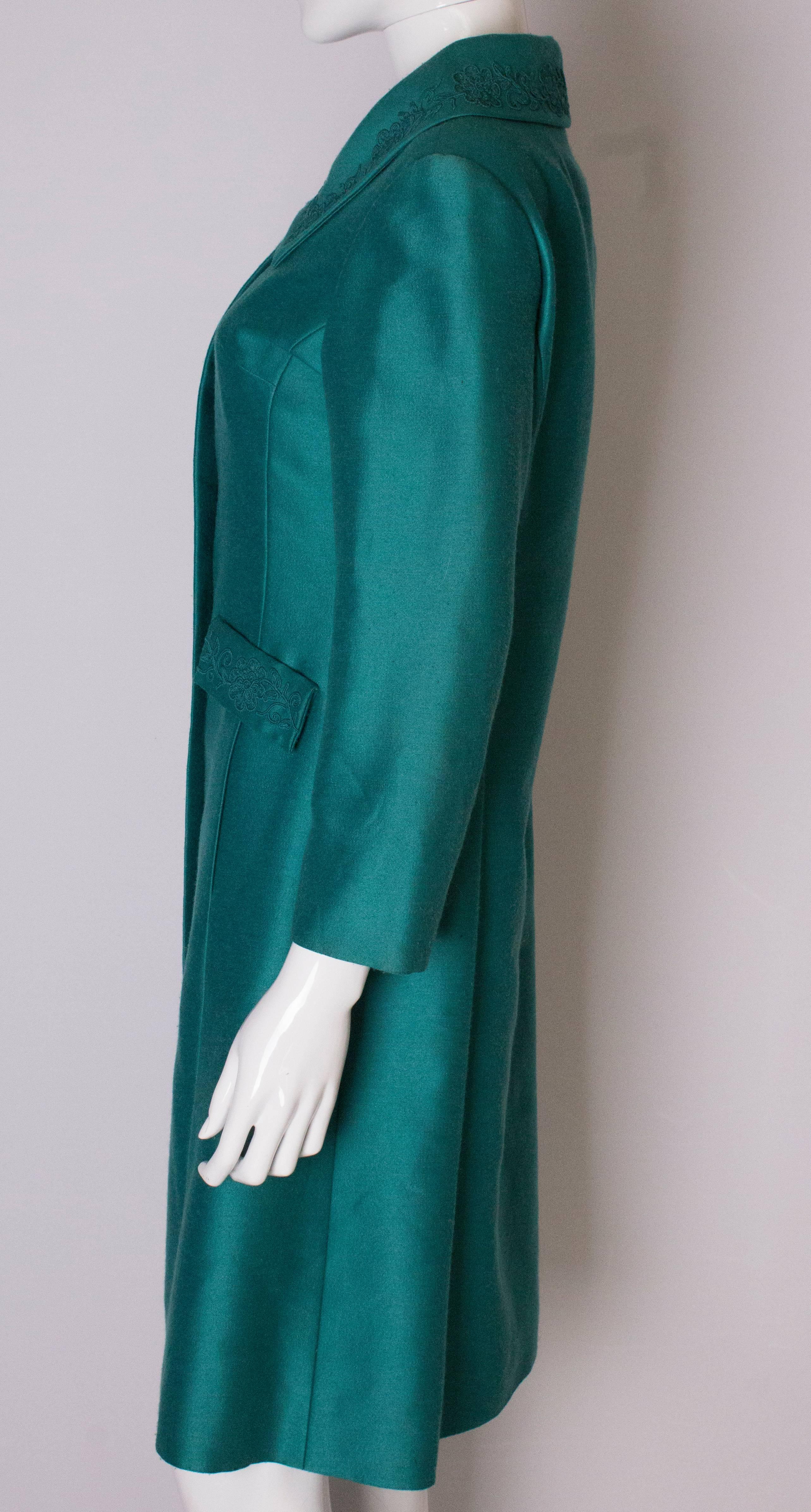 A Vintage 1960s Teal Coloured Evening Coat In Good Condition For Sale In London, GB