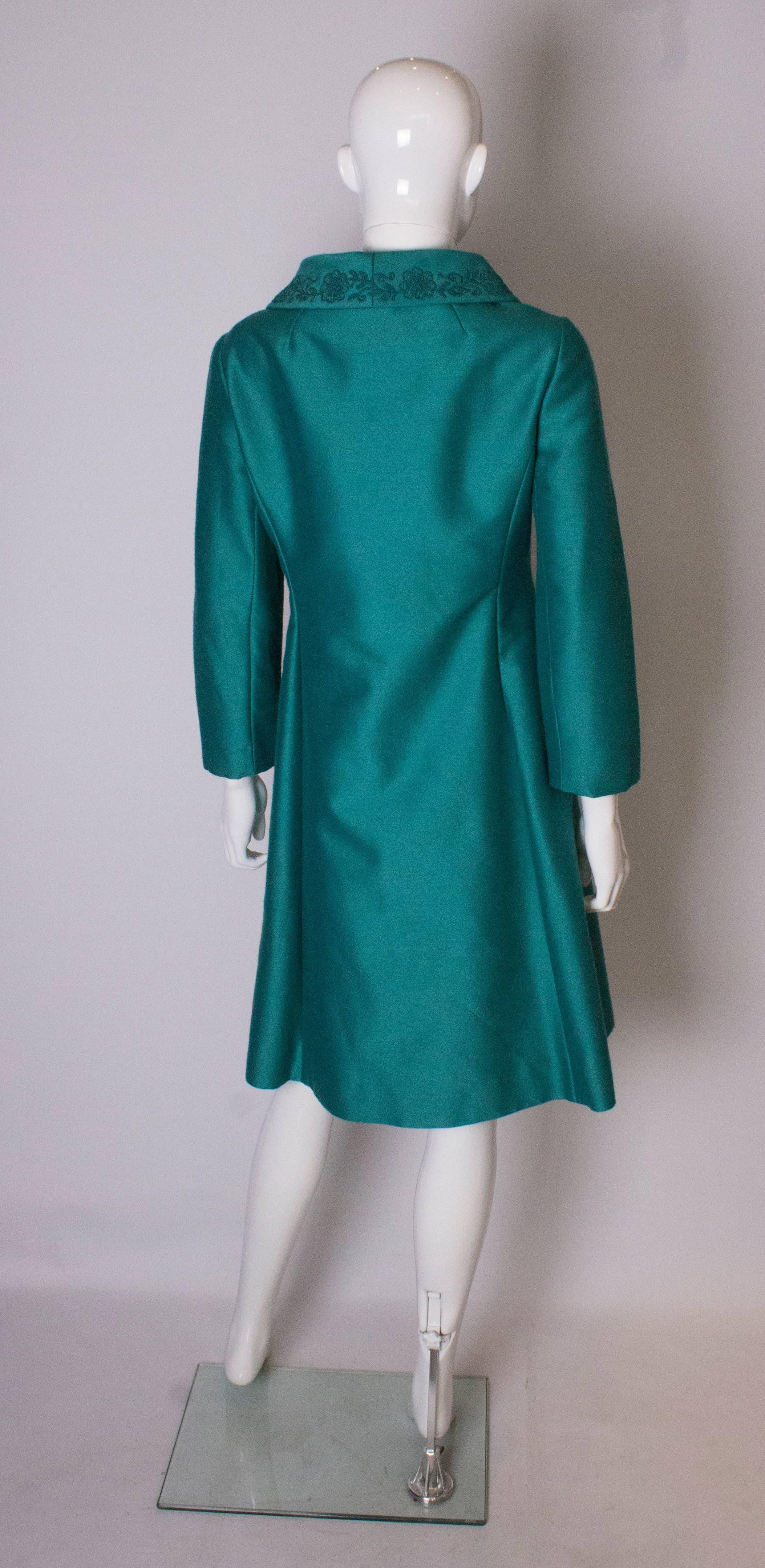 Women's A Vintage 1960s Teal Coloured Evening Coat For Sale