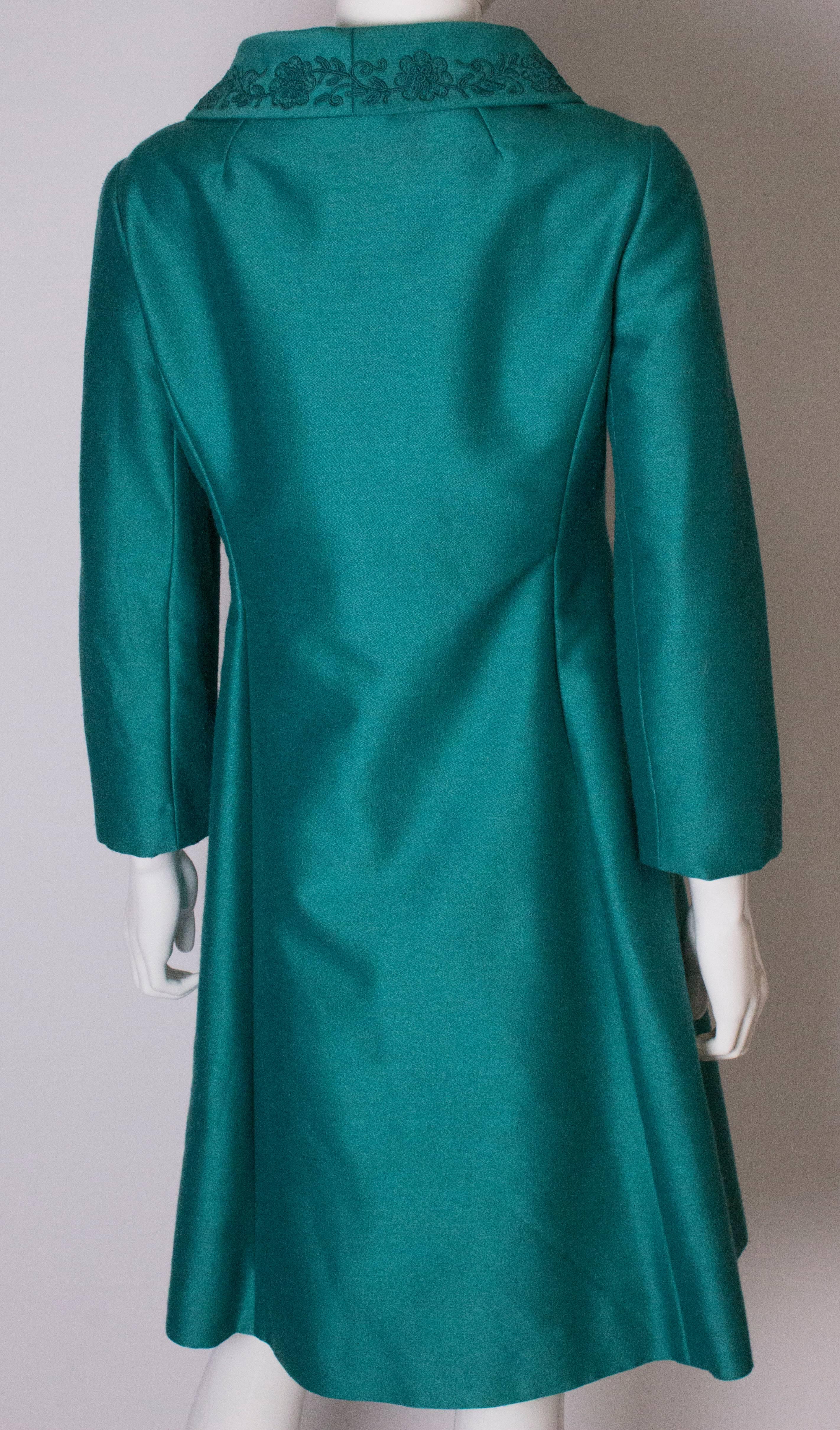 A Vintage 1960s Teal Coloured Evening Coat For Sale 1