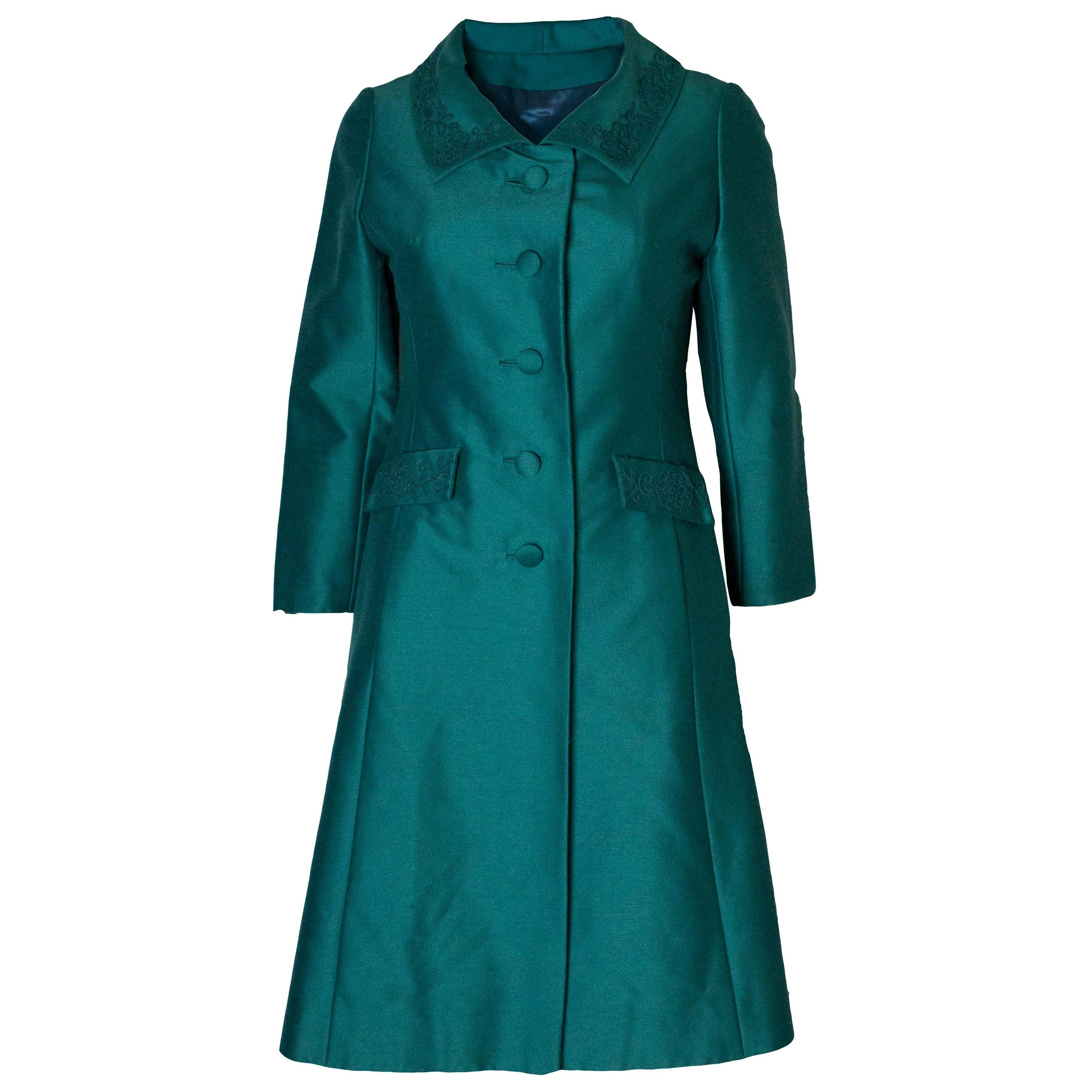 A Vintage 1960s Teal Coloured Evening Coat For Sale