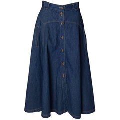 A Vintage 1970s button up a line high waisted mid length Denim Skirt A Vintage 1970s button up a line high waisted mid length Denim Skirt