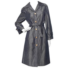 A Vintage 1970s Céline Denim Cotton Trench Coat S