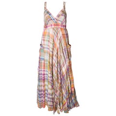 A Vintage 1970s Check Cotton Long Bohemian Summer Dress