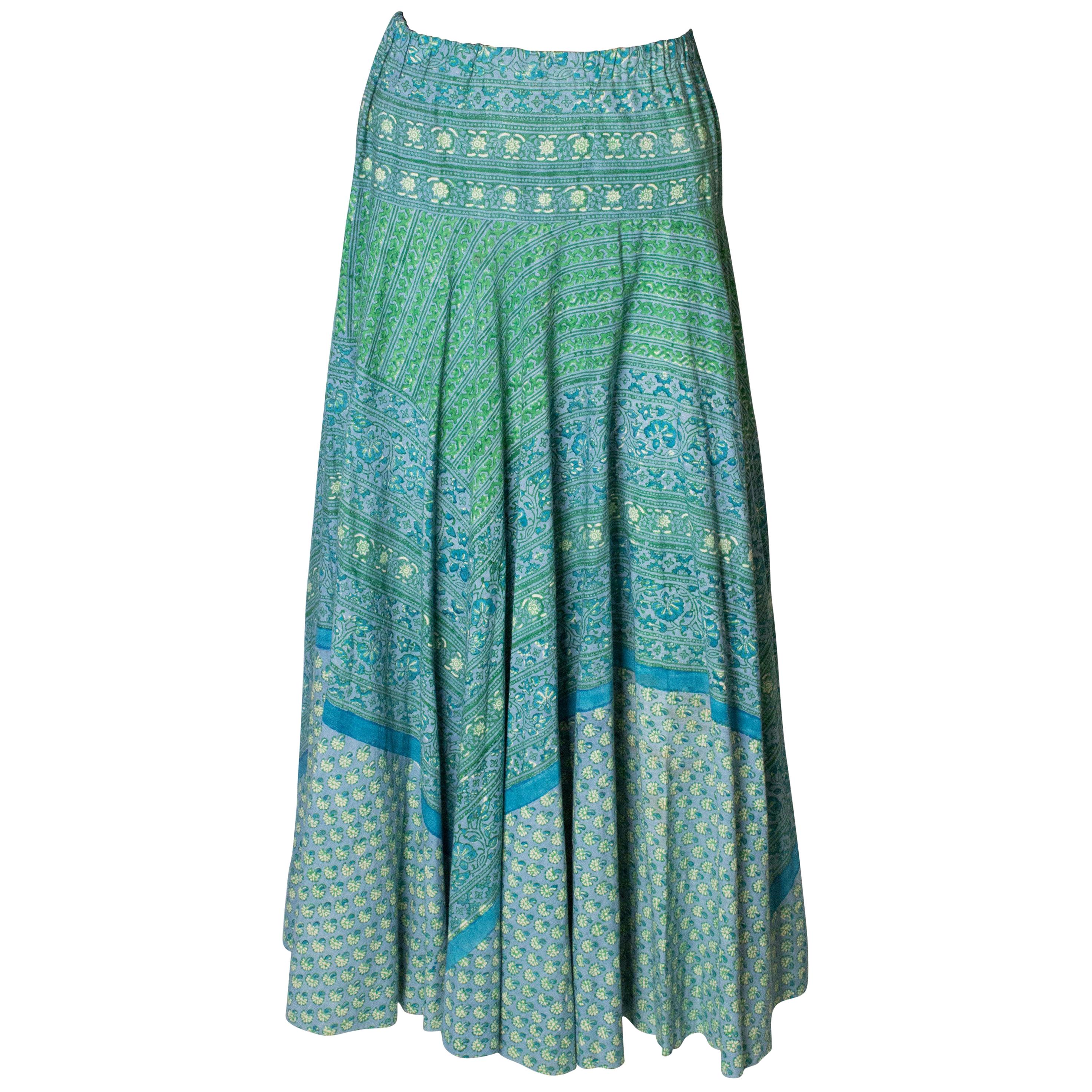 A Vintage 1970s Floral Printed Cotton Boho Summer  Skirt For Sale