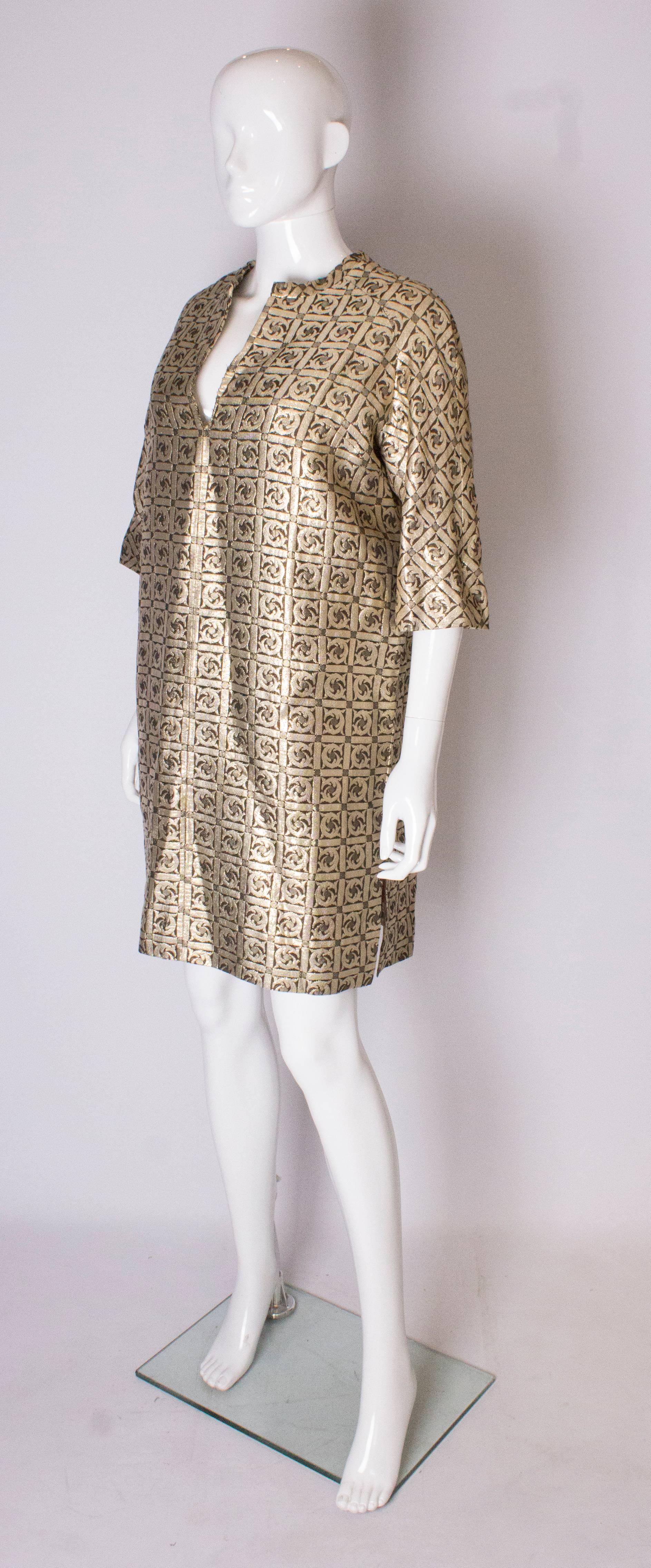 Brown A Vintage 1970s Gold Brocade Tunic Dress  /Top For Sale