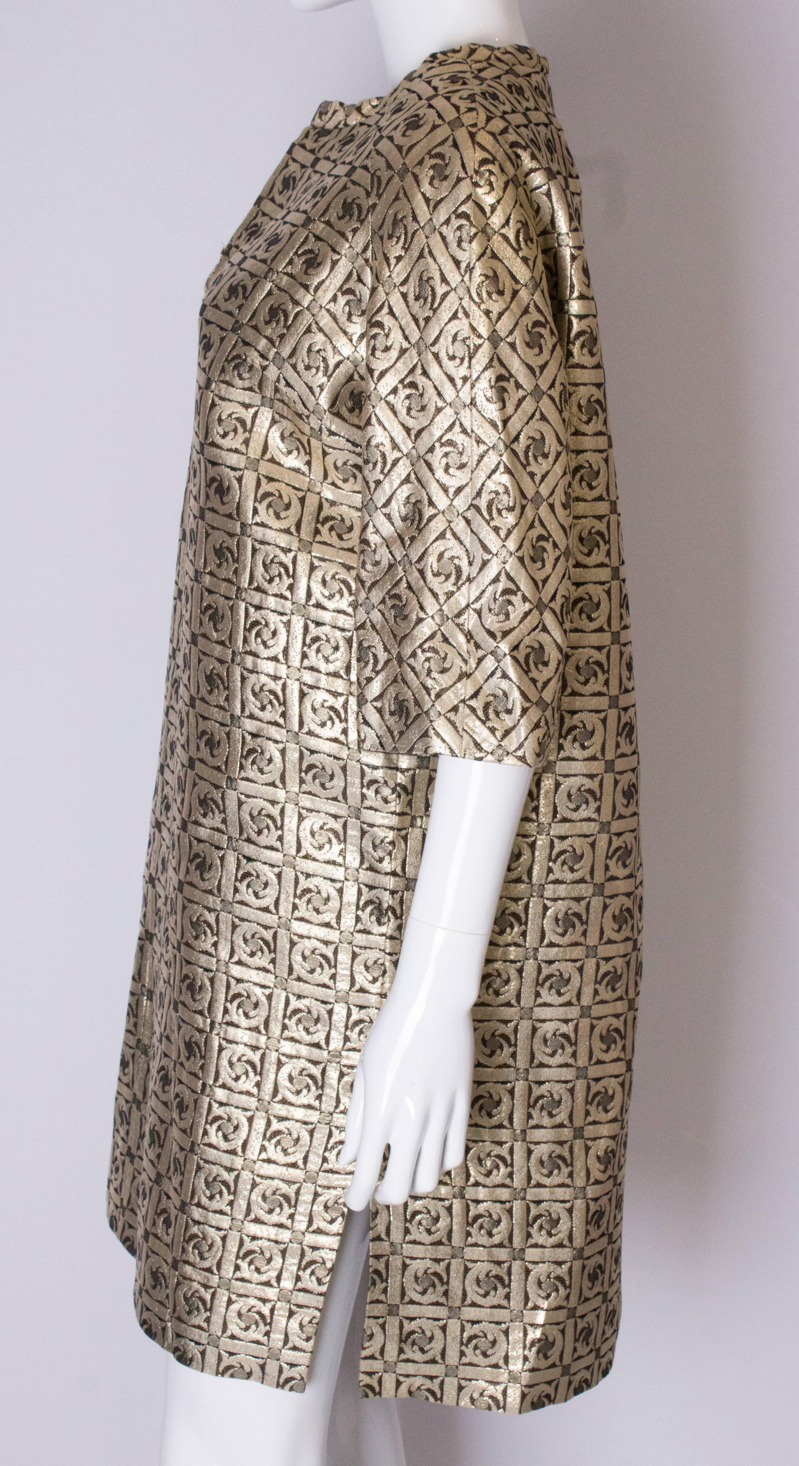 A Vintage 1970s Gold Brocade Tunic Dress  /Top For Sale 1