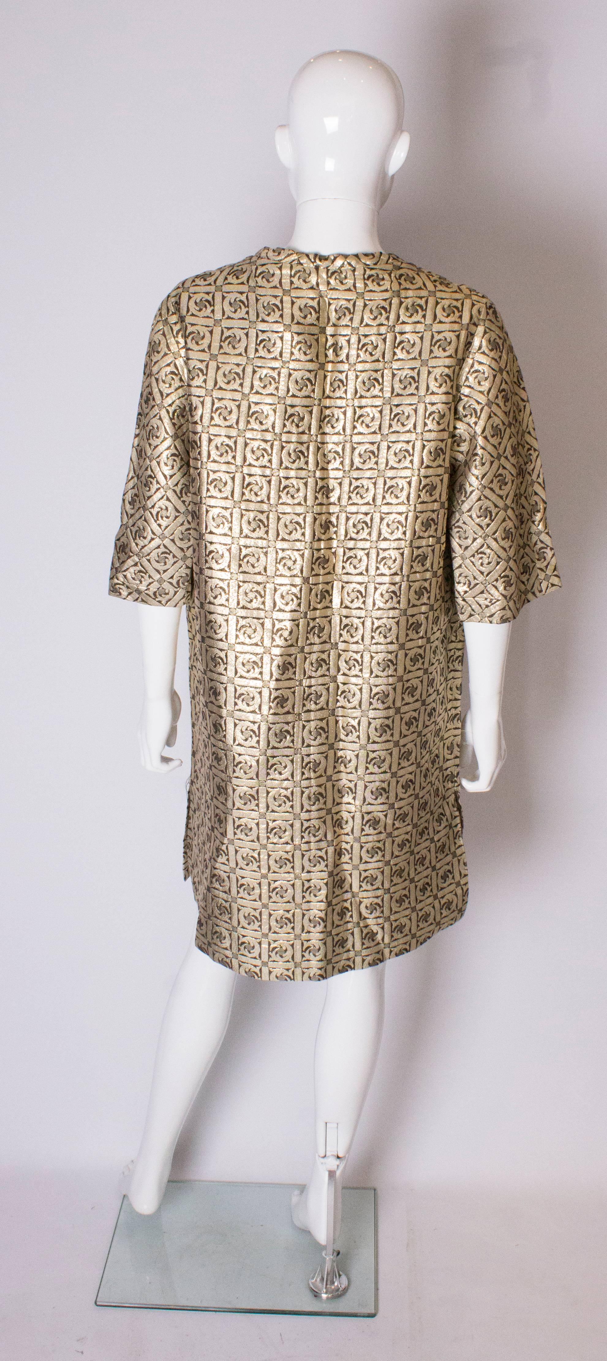 A Vintage 1970s Gold Brocade Tunic Dress  /Top For Sale 2