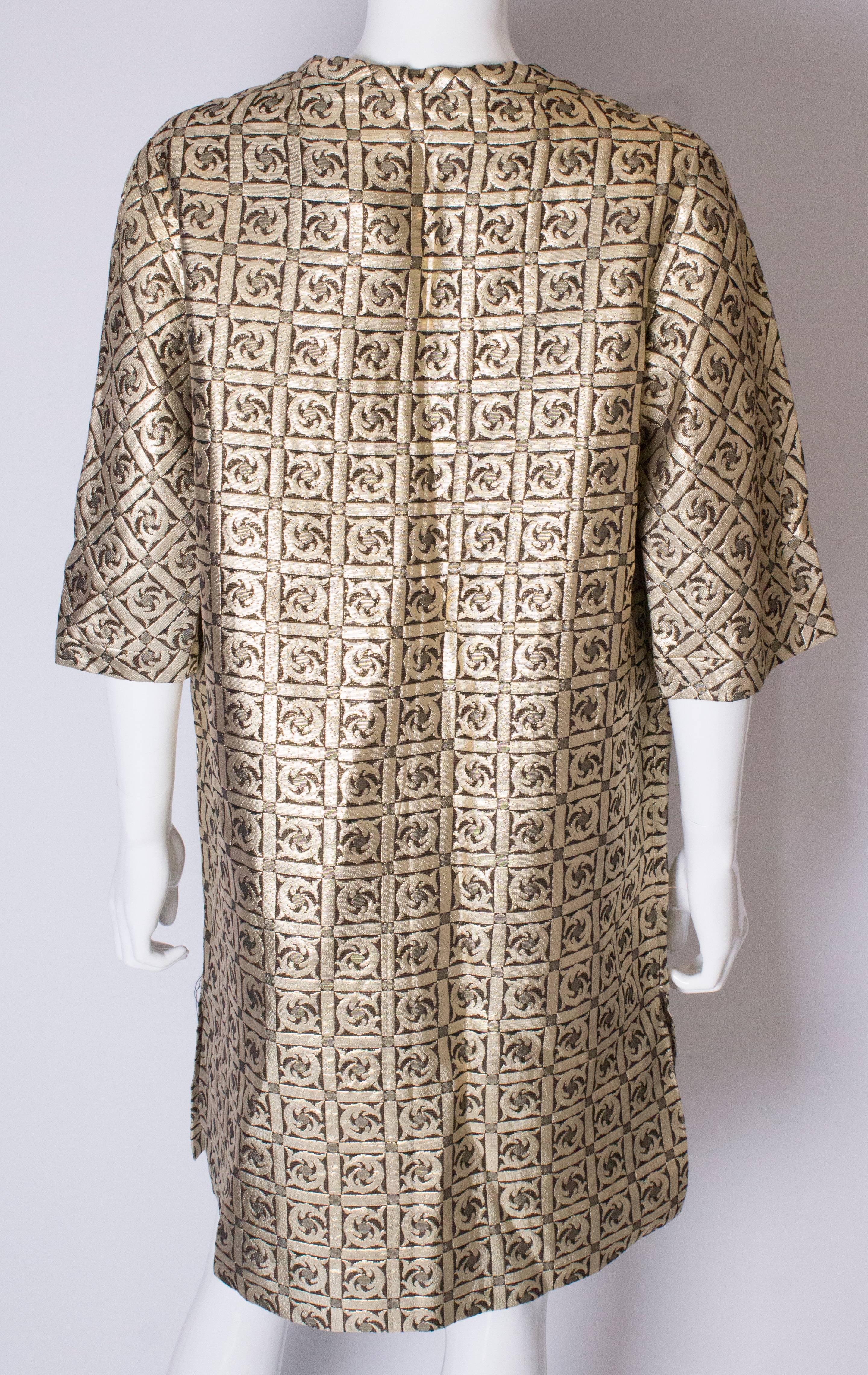 A Vintage 1970s Gold Brocade Tunic Dress  /Top For Sale 3