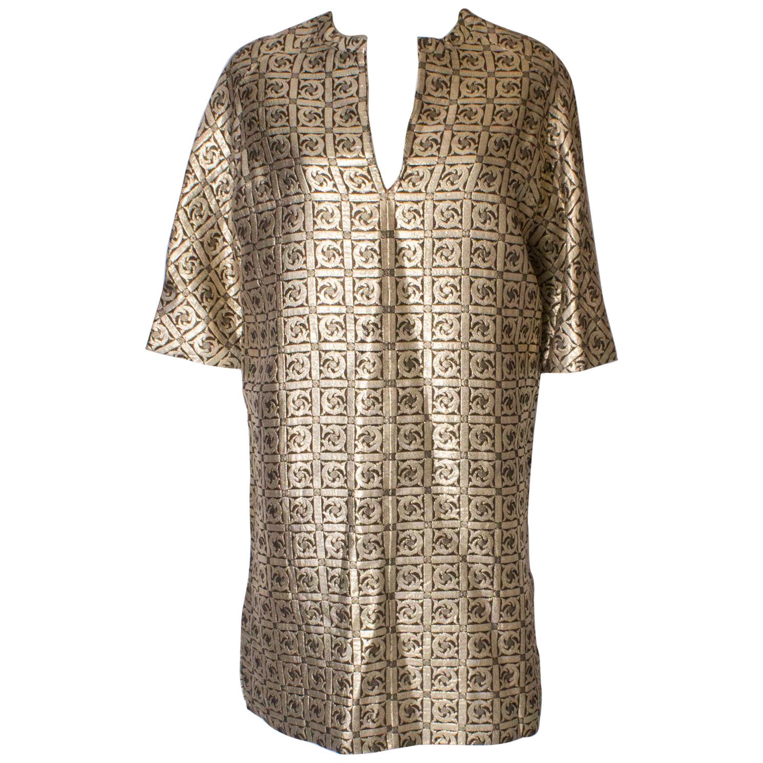 A Vintage 1970s Gold Brocade Tunic Dress  /Top For Sale