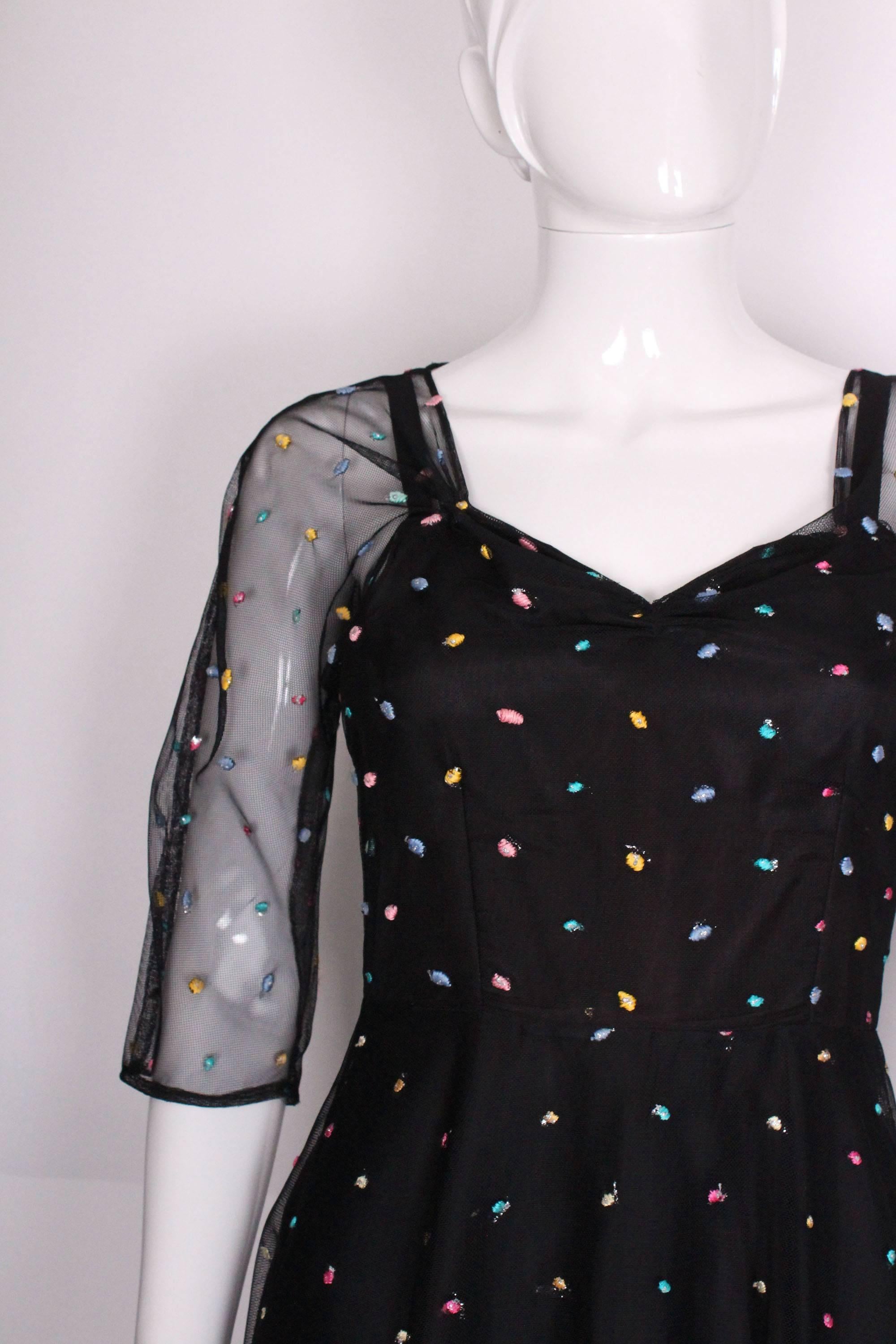 Black a vintage 1970s polka dot Party Dress by Radley For Sale