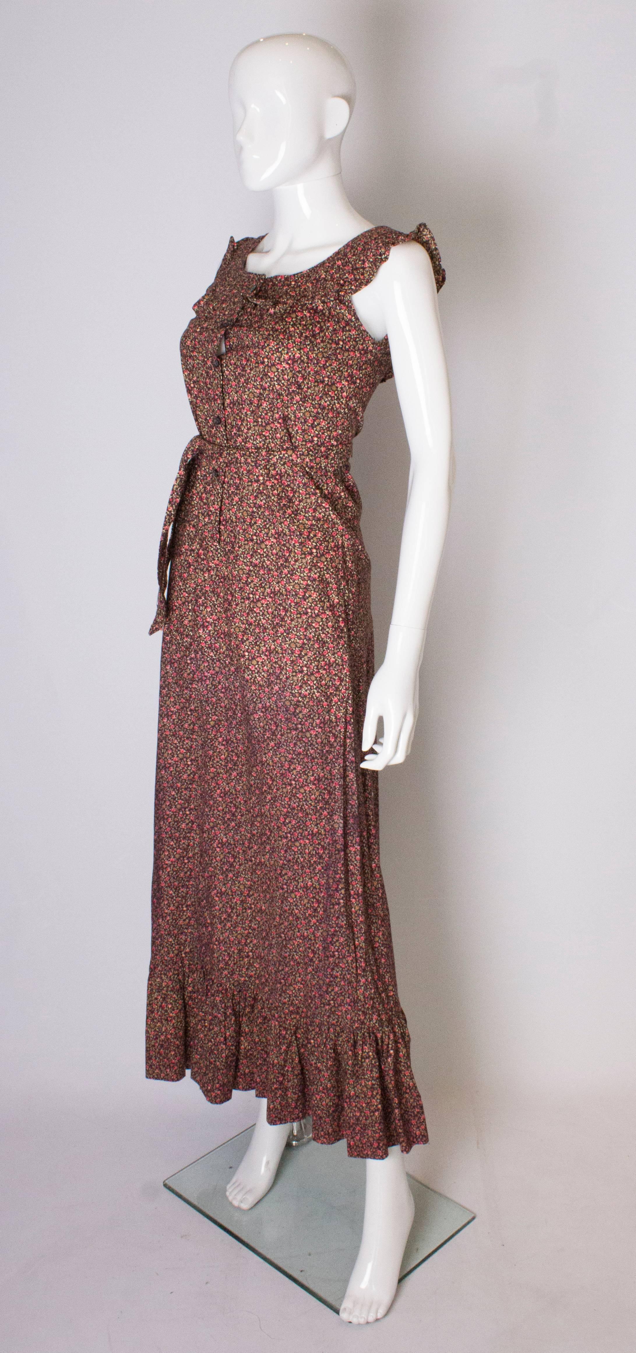Brown A Vintage 1970s  Quad Floral Print Cotton Dress  For Sale