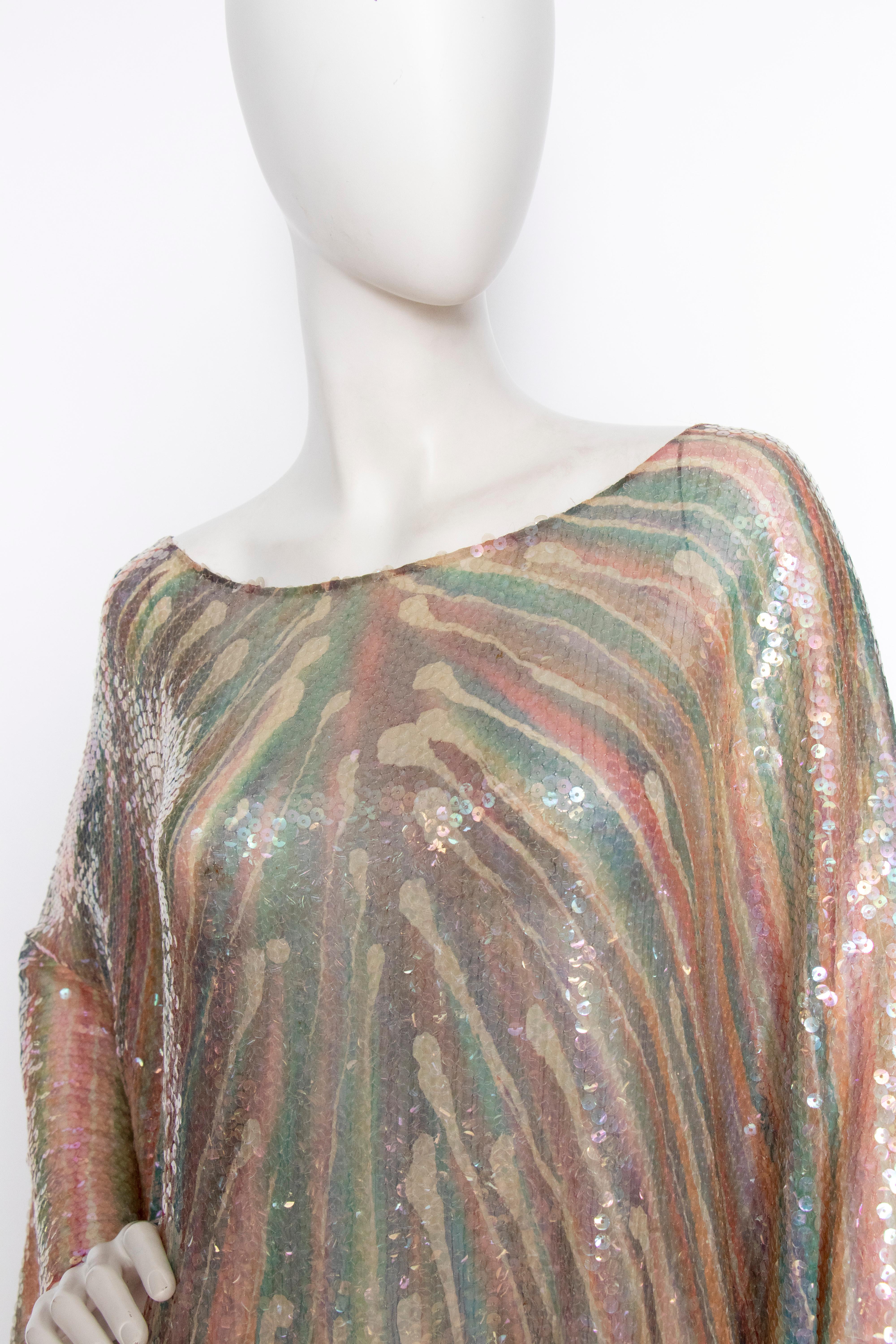 A Vintage 1970s Sheer Sequin Halston Evening Dress  In Fair Condition In Copenhagen, DK