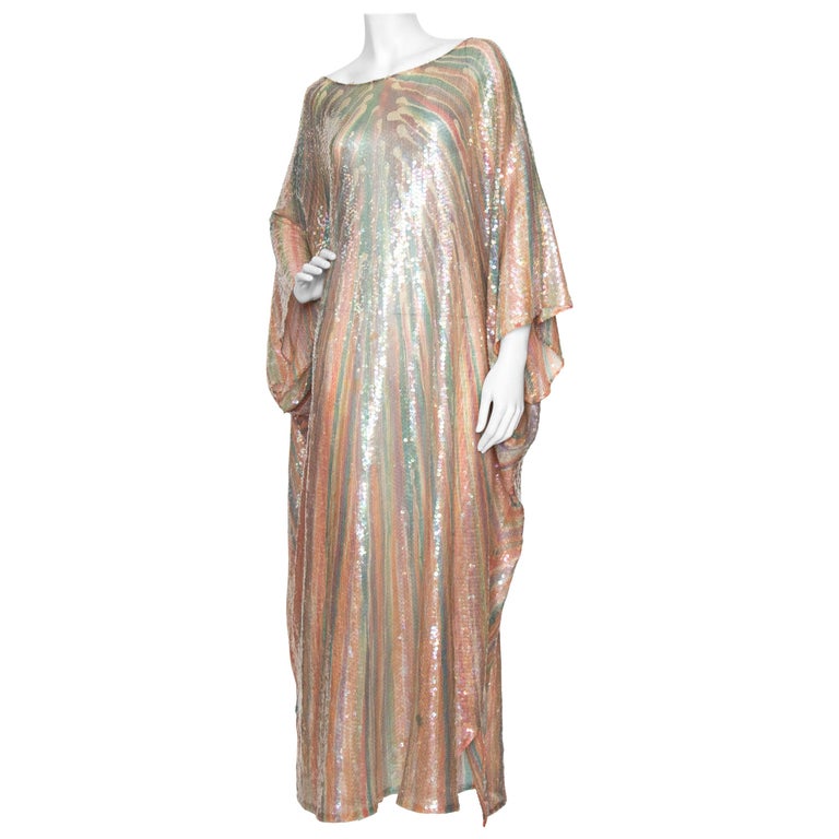 A Vintage 1970s Sheer Sequin Halston Evening Dress