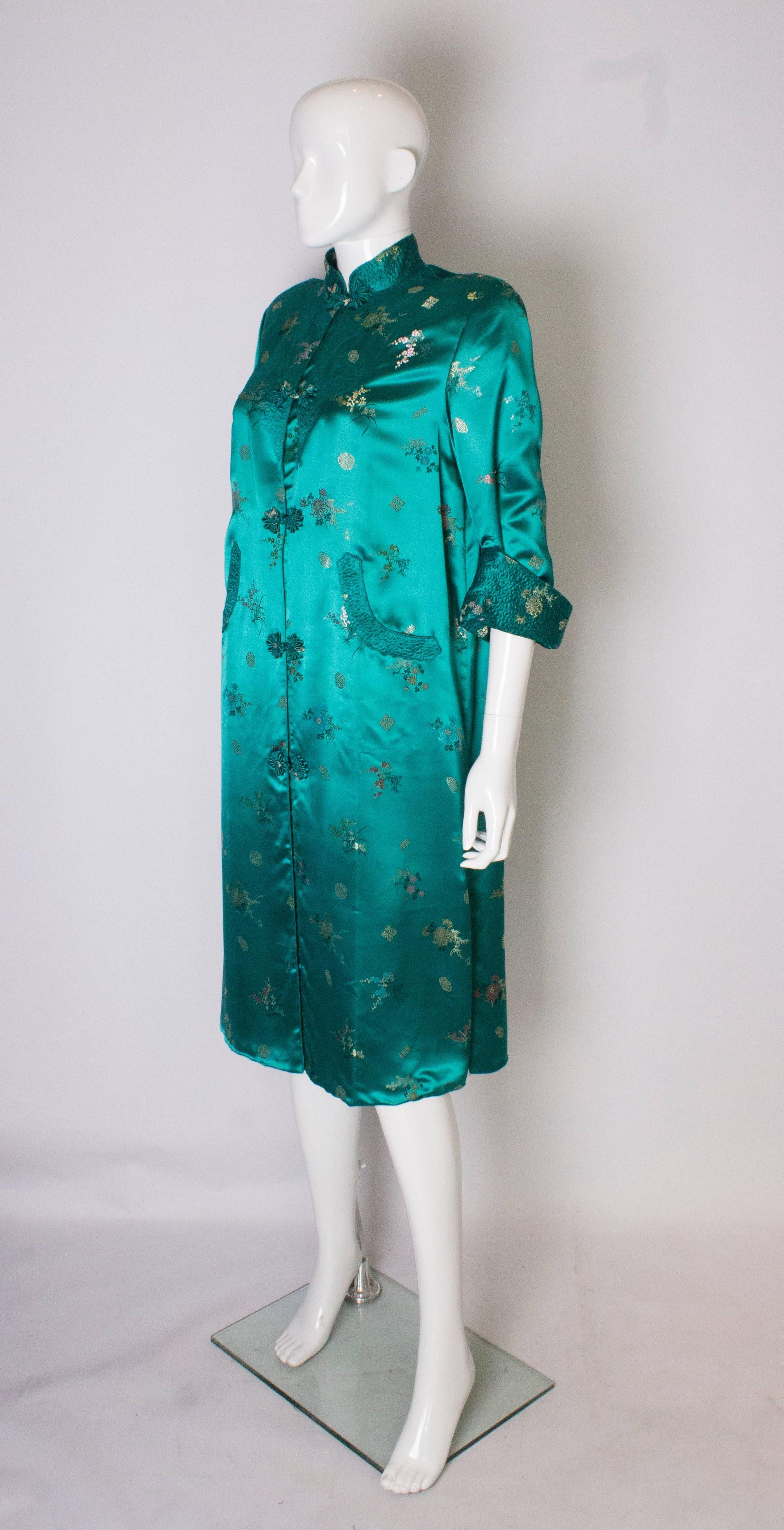 Blue A Vintage 1970s Turquoise Chinese Coat with Stand-up Collar & Decorative Pockets